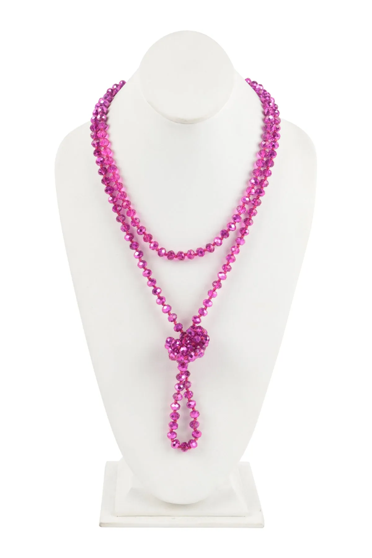 60" LONG KNOTTED GLASS BEADS NECKLACE
