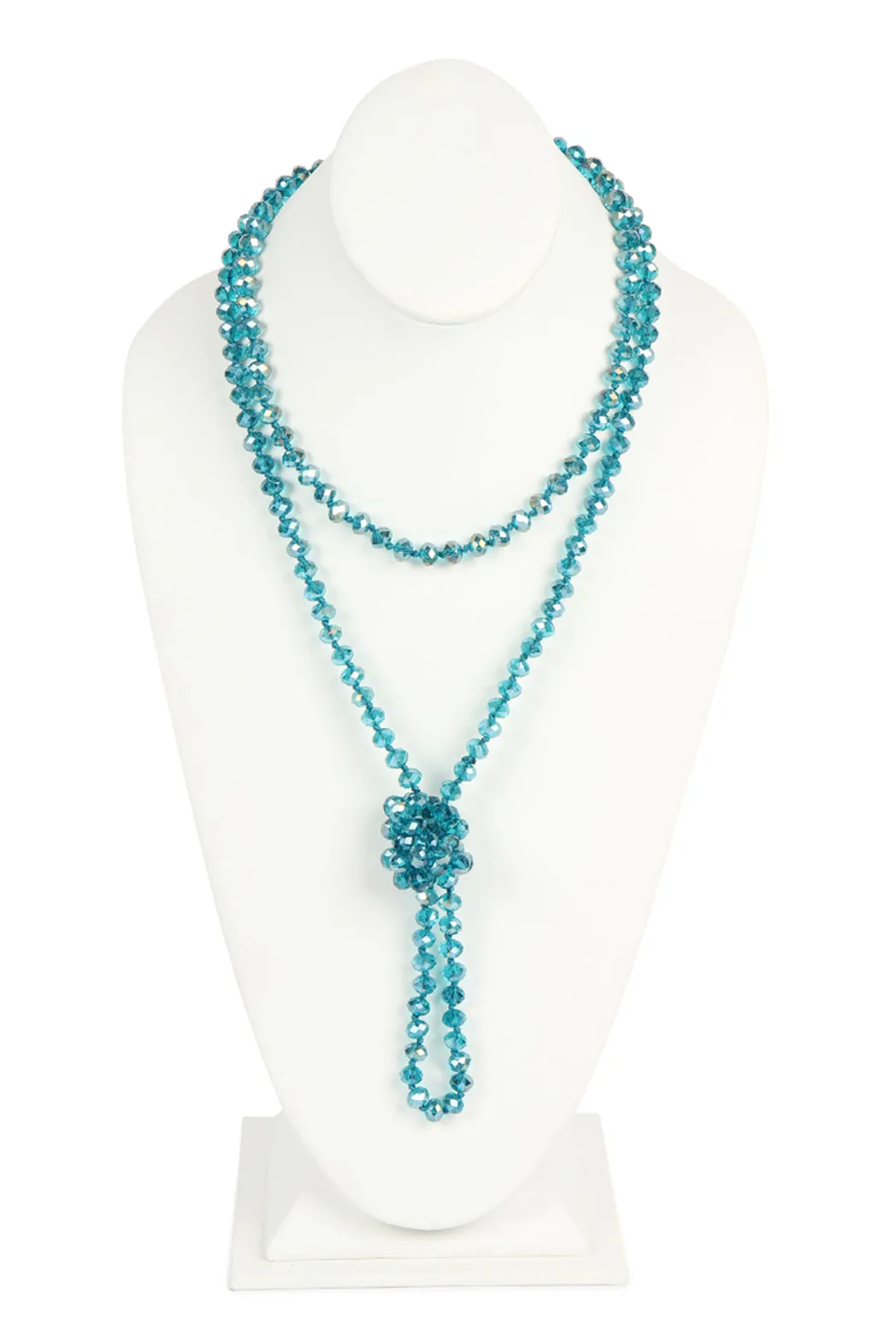 60" LONG KNOTTED GLASS BEADS NECKLACE