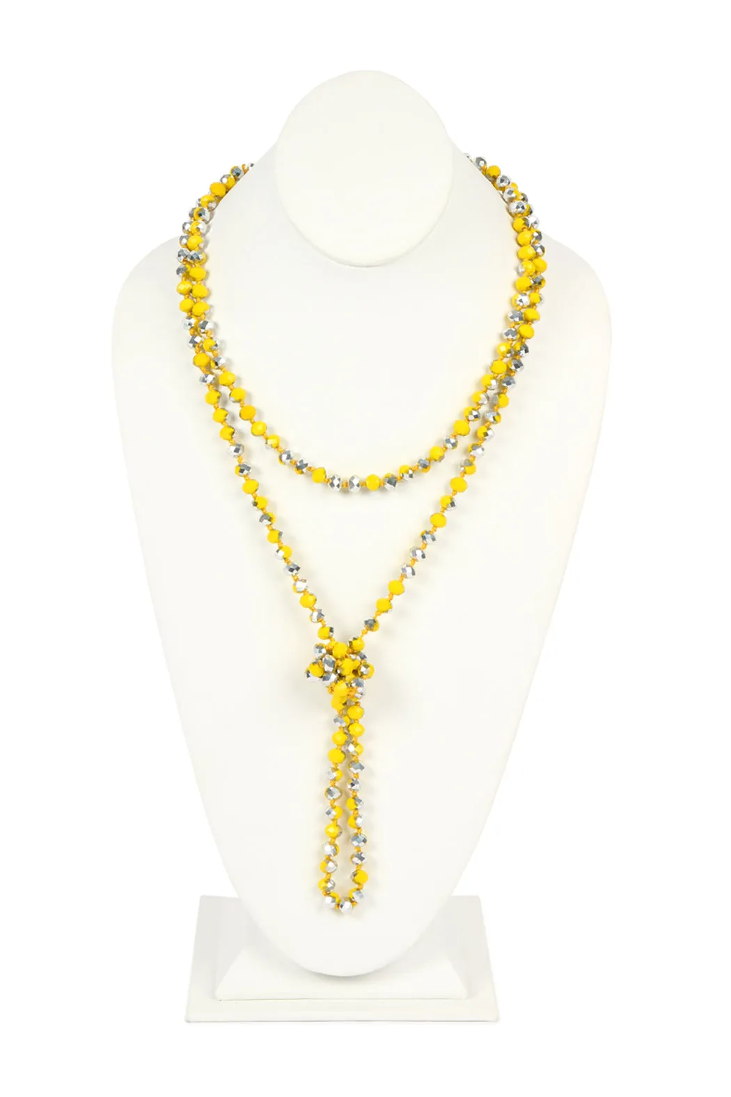 60" LONG KNOTTED GLASS BEADS NECKLACE