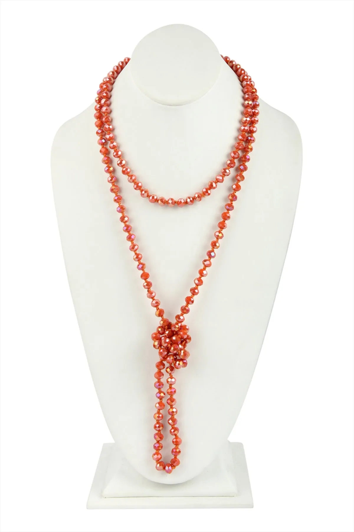 60" LONG KNOTTED GLASS BEADS NECKLACE