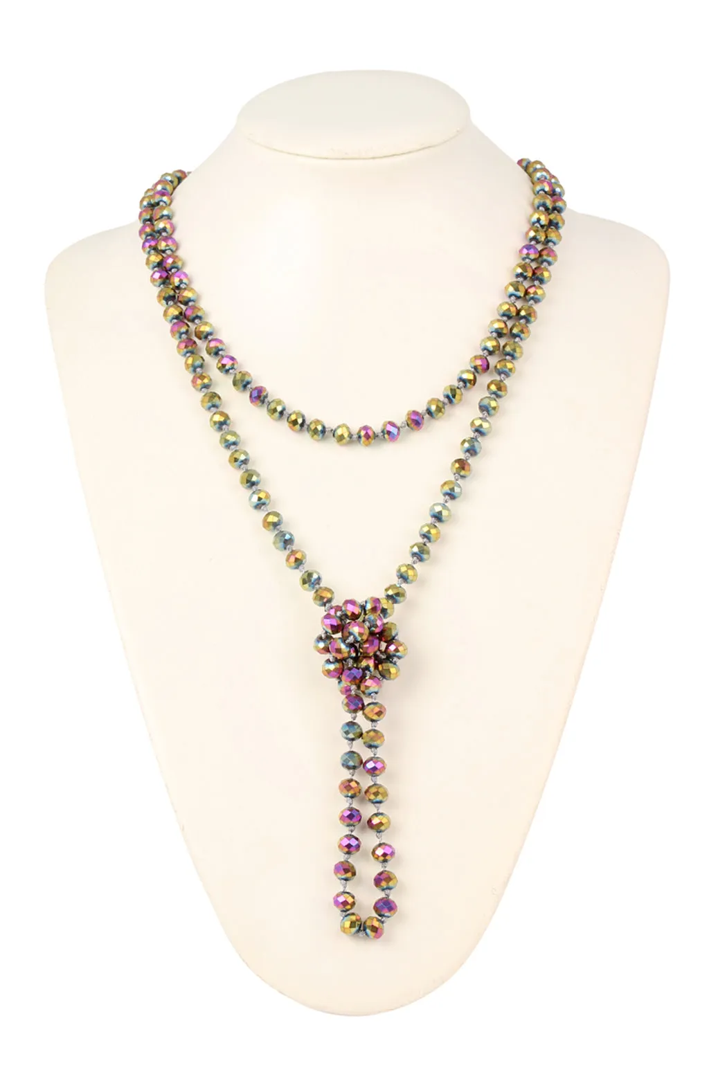 60" LONG KNOTTED GLASS BEADS NECKLACE