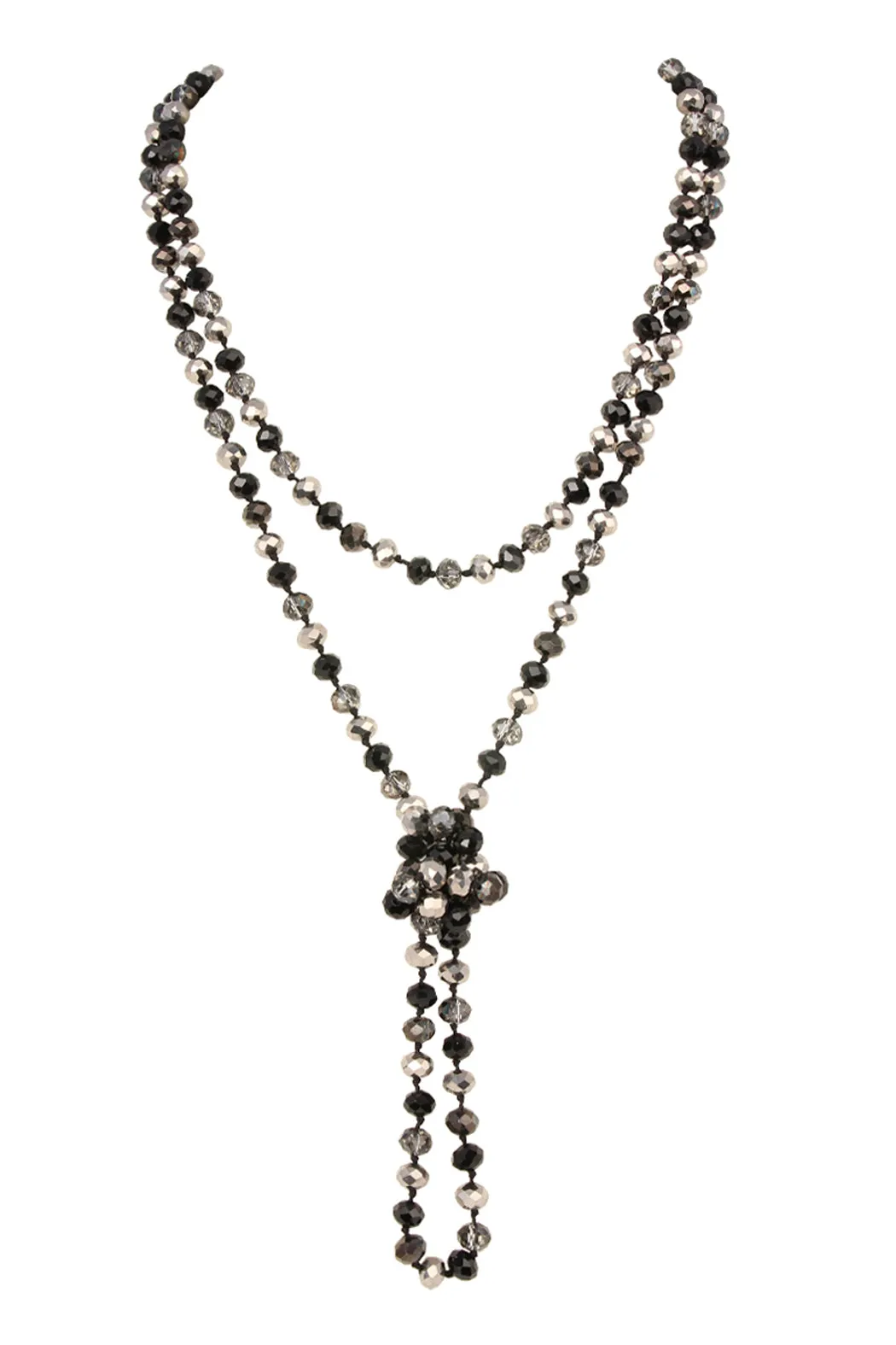 60" LONG KNOTTED GLASS BEADS NECKLACE