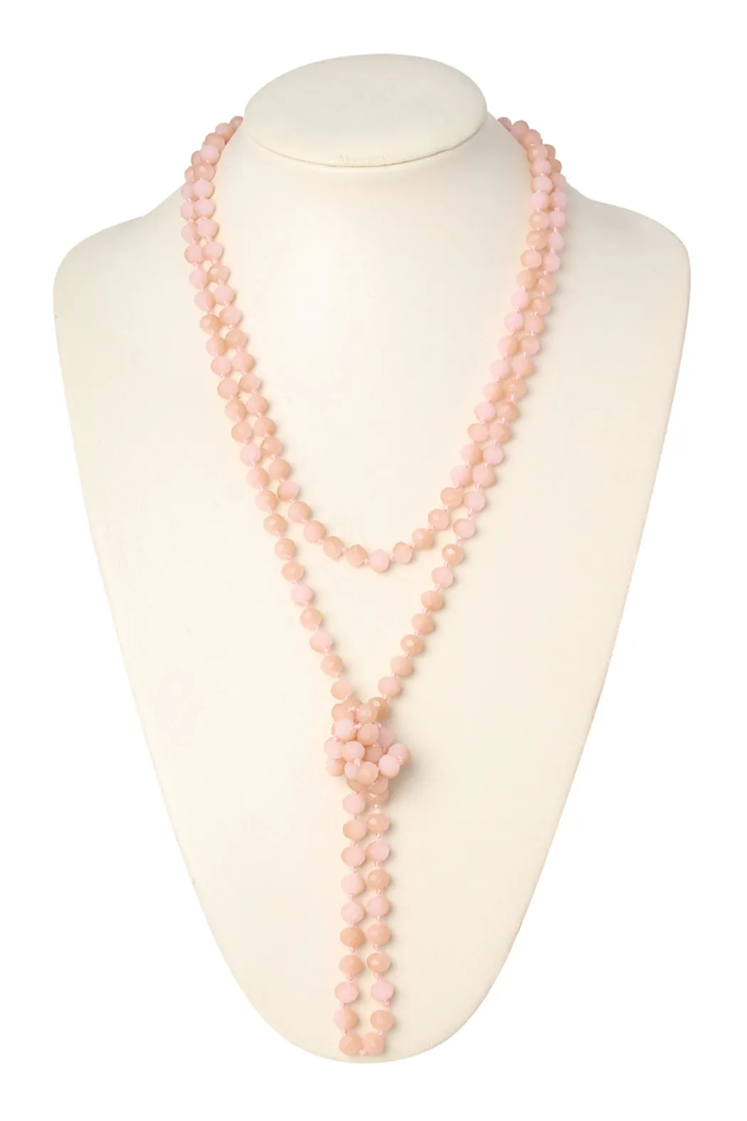 60" LONG KNOTTED GLASS BEADS NECKLACE