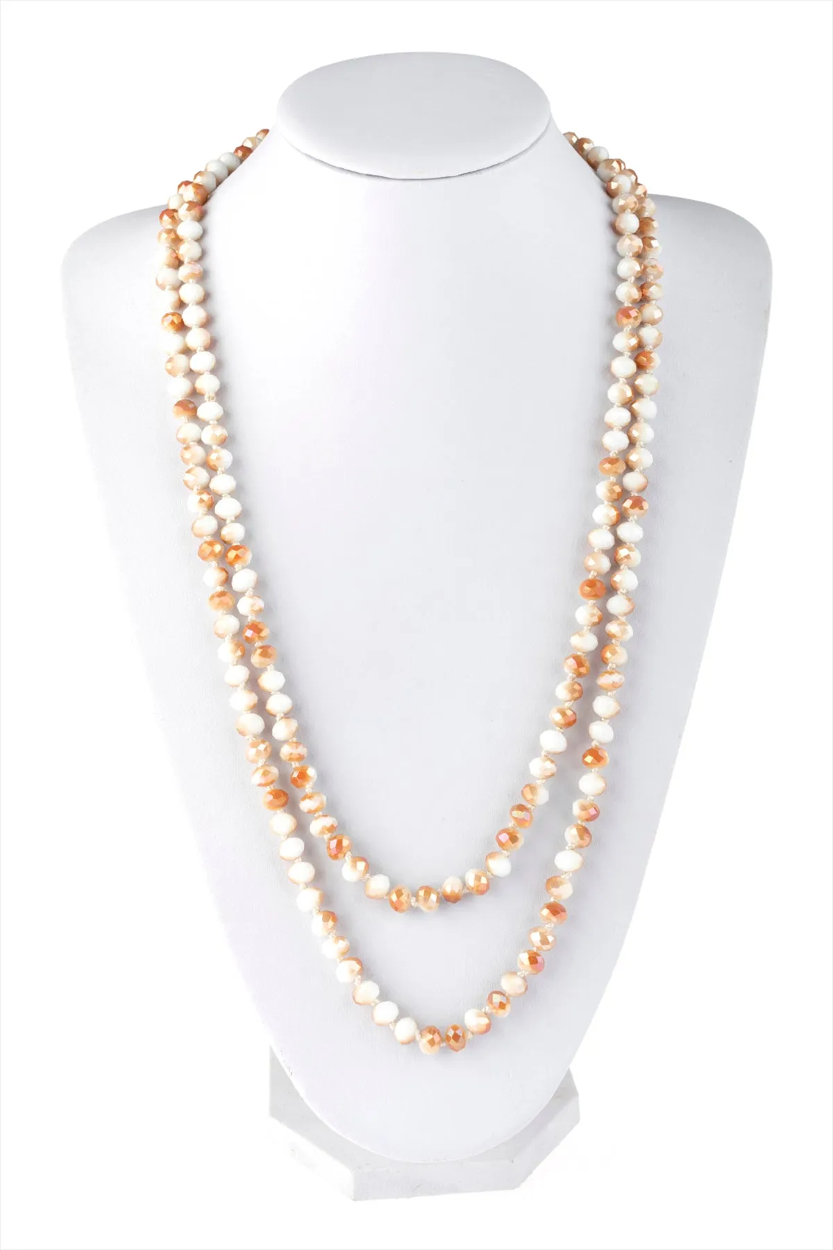 60" LONG KNOTTED GLASS BEADS NECKLACE