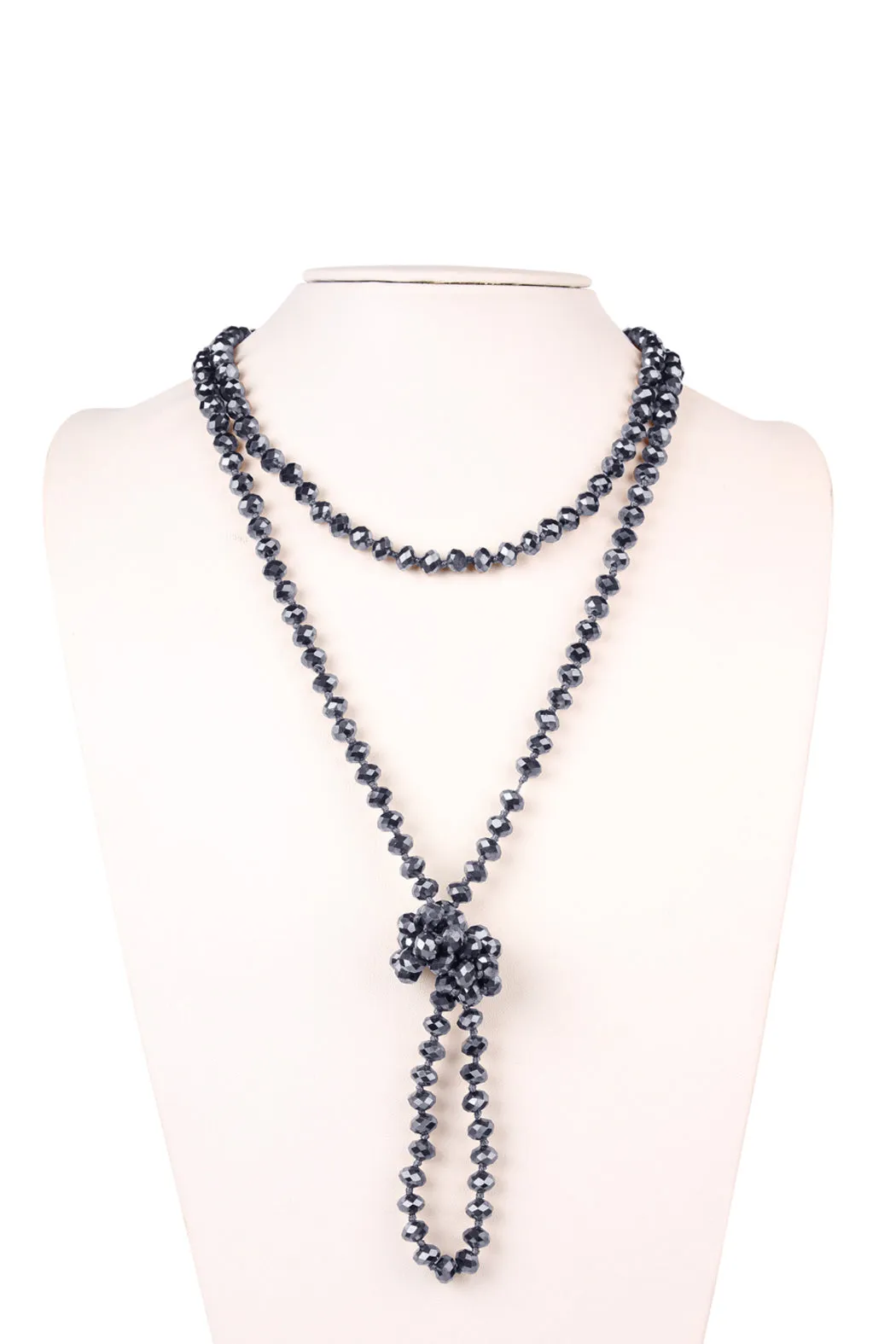 60" LONG KNOTTED GLASS BEADS NECKLACE