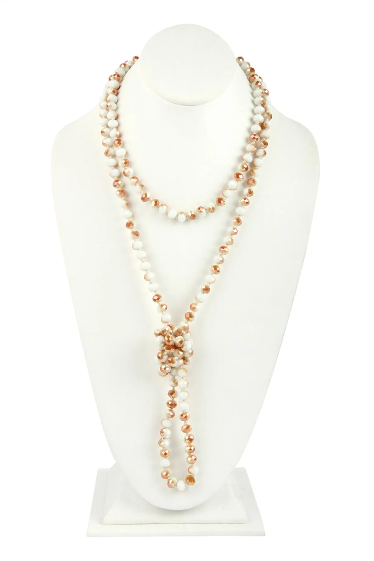 60" LONG KNOTTED GLASS BEADS NECKLACE