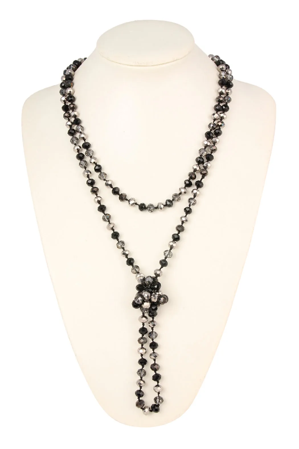 60" LONG KNOTTED GLASS BEADS NECKLACE