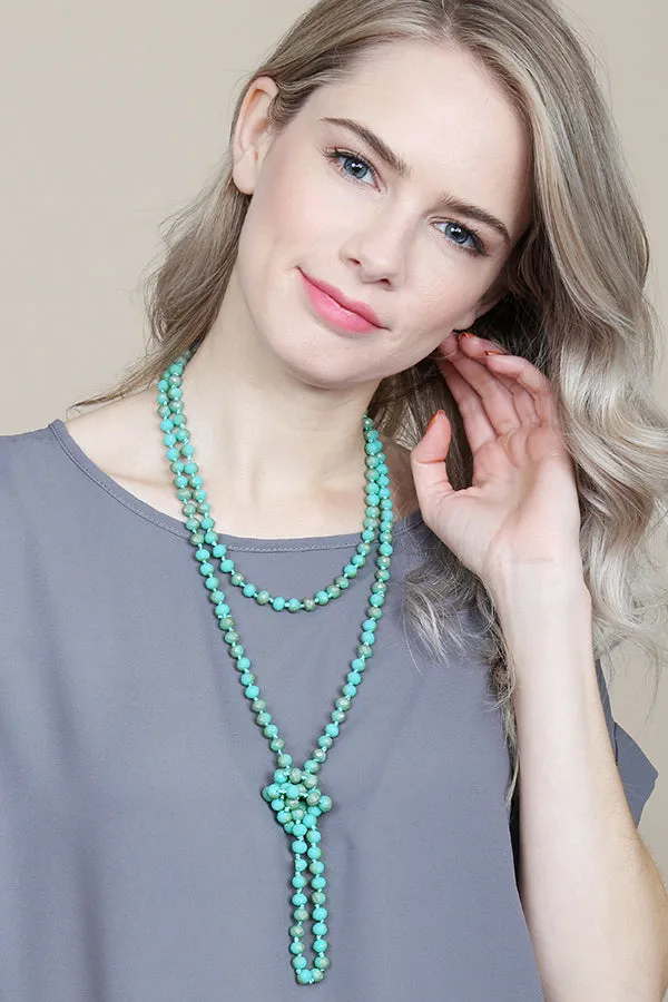 60" LONG KNOTTED GLASS BEADS NECKLACE