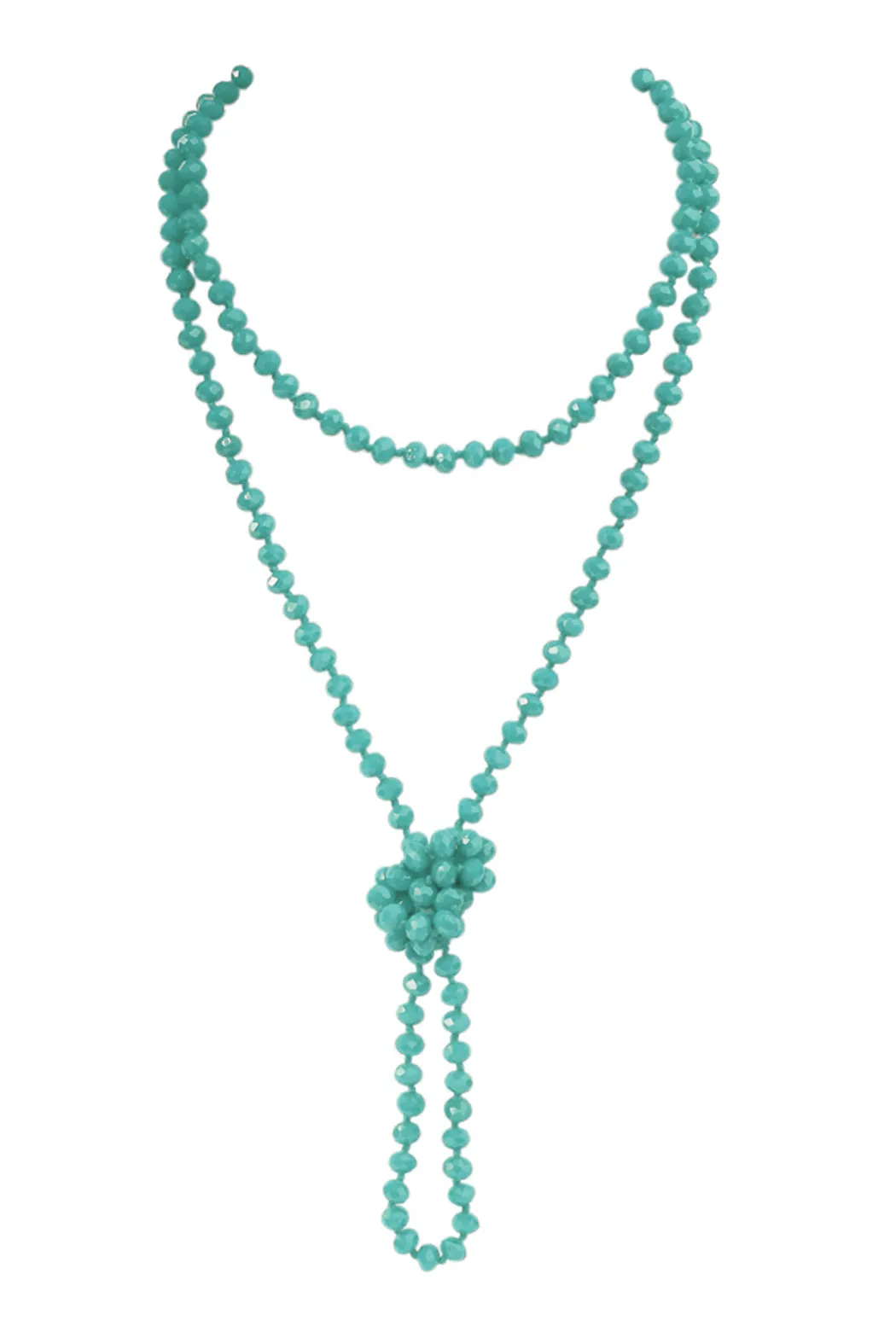 60" LONG KNOTTED GLASS BEADS NECKLACE
