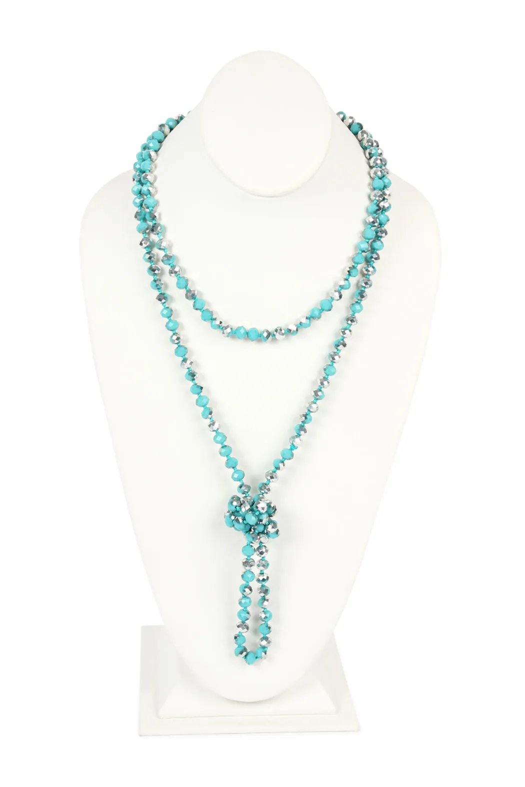 60" LONG KNOTTED GLASS BEADS NECKLACE