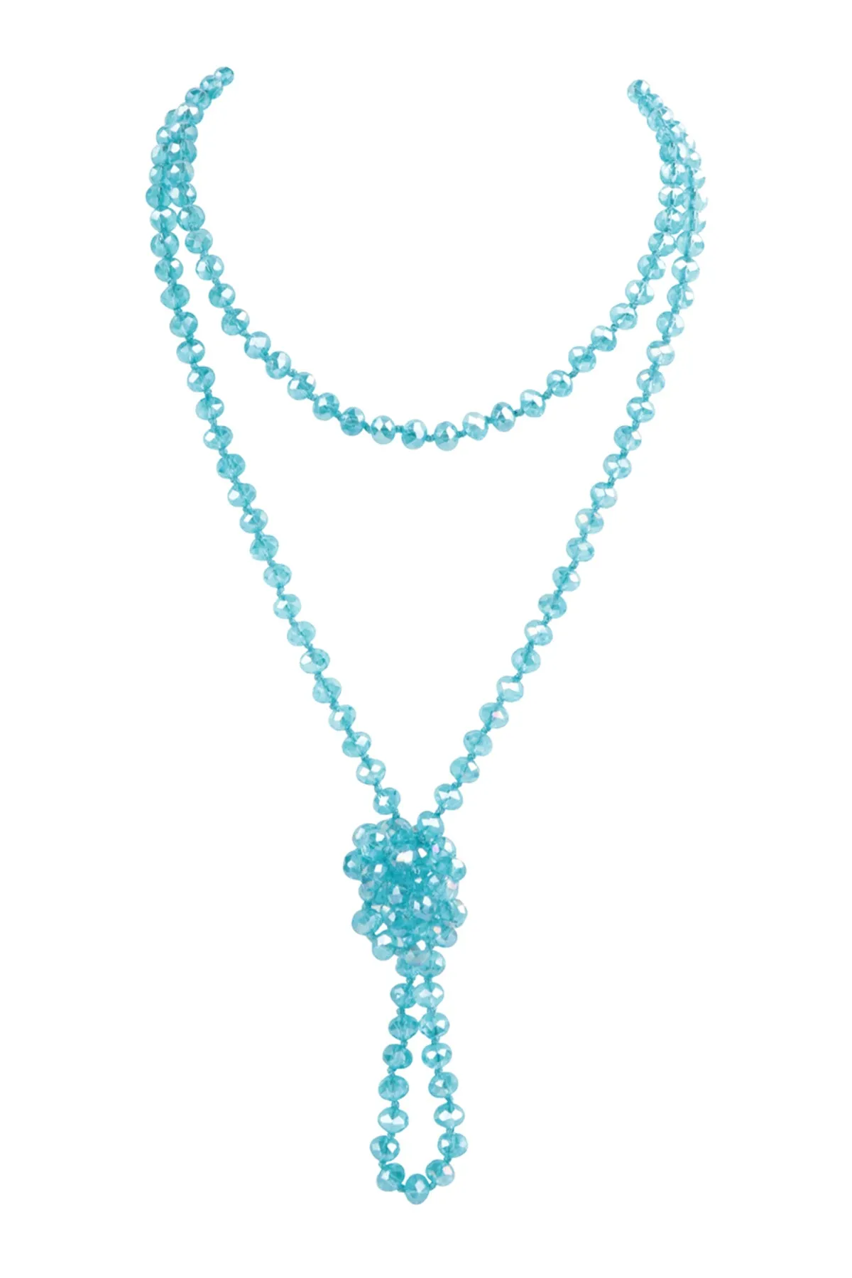 60" LONG KNOTTED GLASS BEADS NECKLACE