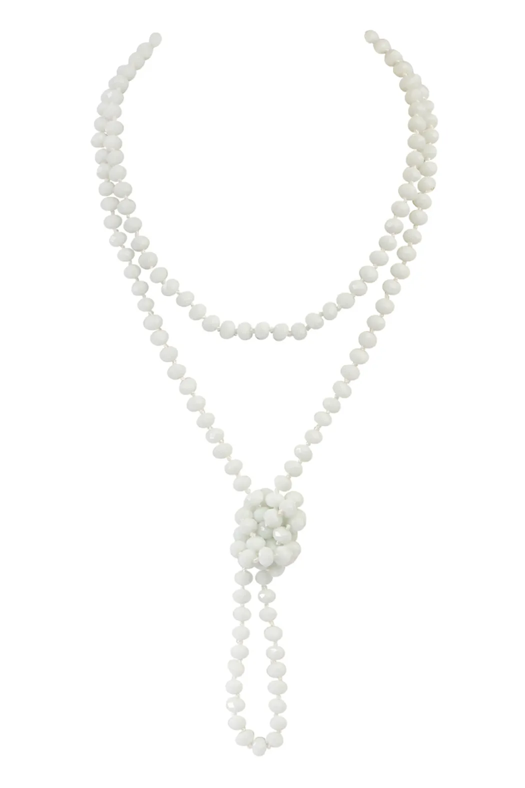 60" LONG KNOTTED GLASS BEADS NECKLACE