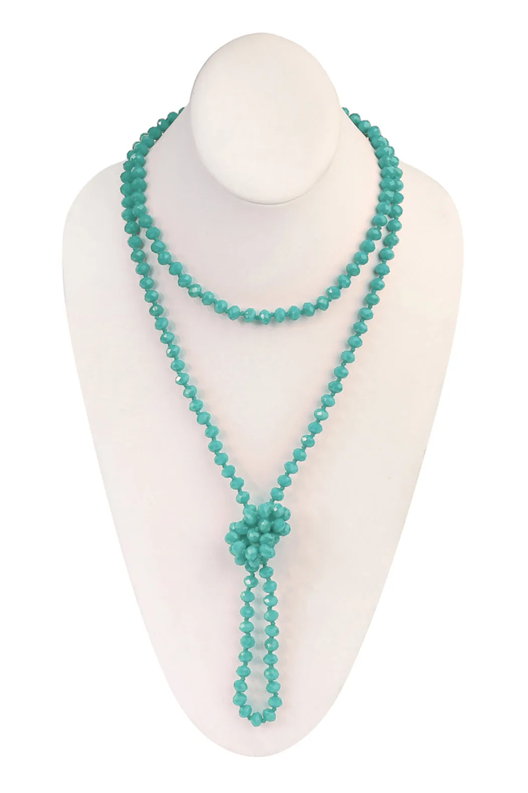60" LONG KNOTTED GLASS BEADS NECKLACE
