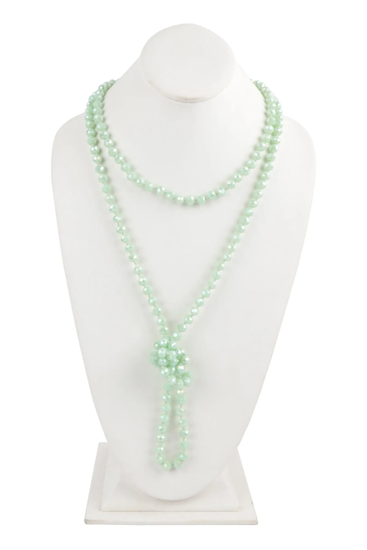 60" LONG KNOTTED GLASS BEADS NECKLACE