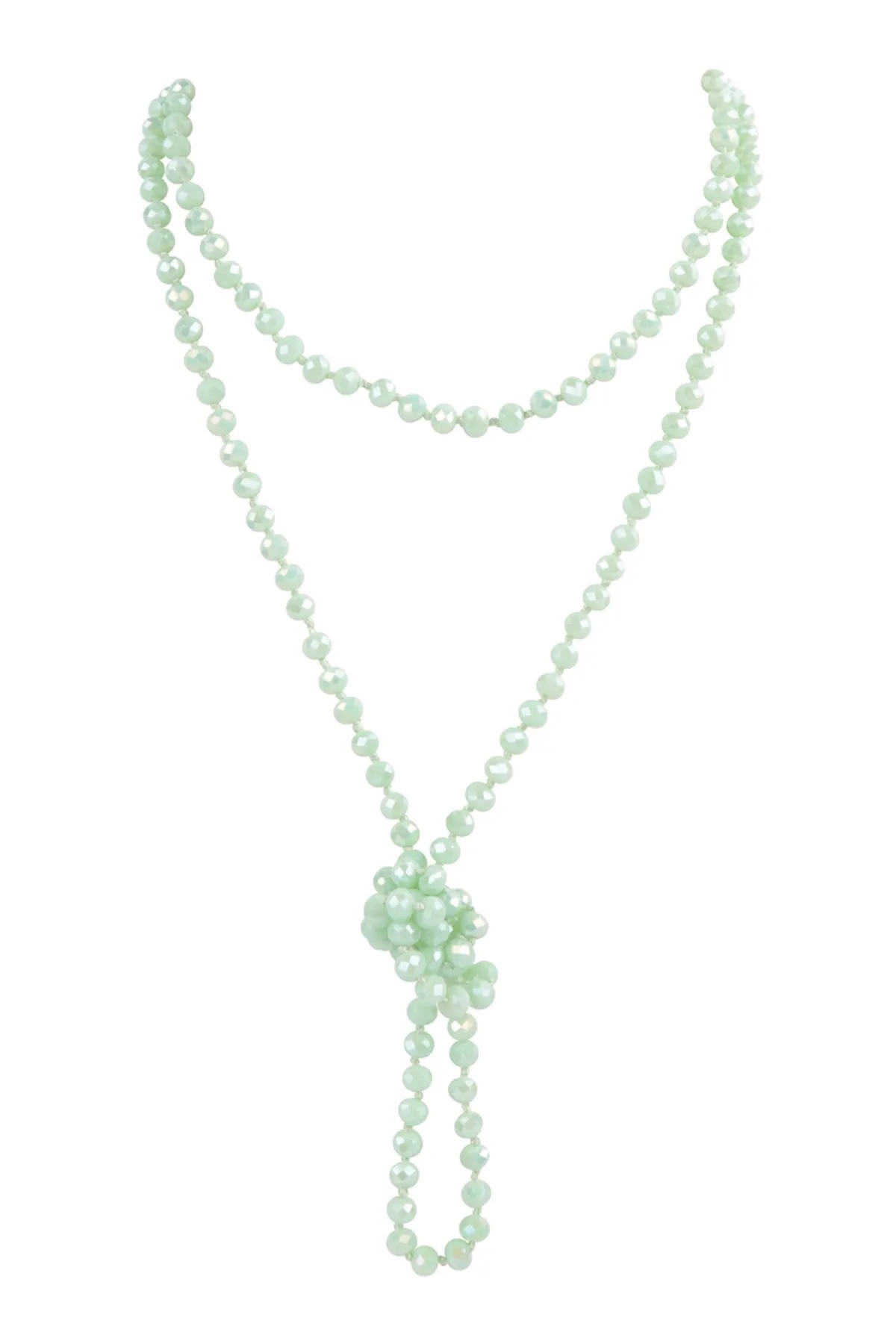 60" LONG KNOTTED GLASS BEADS NECKLACE