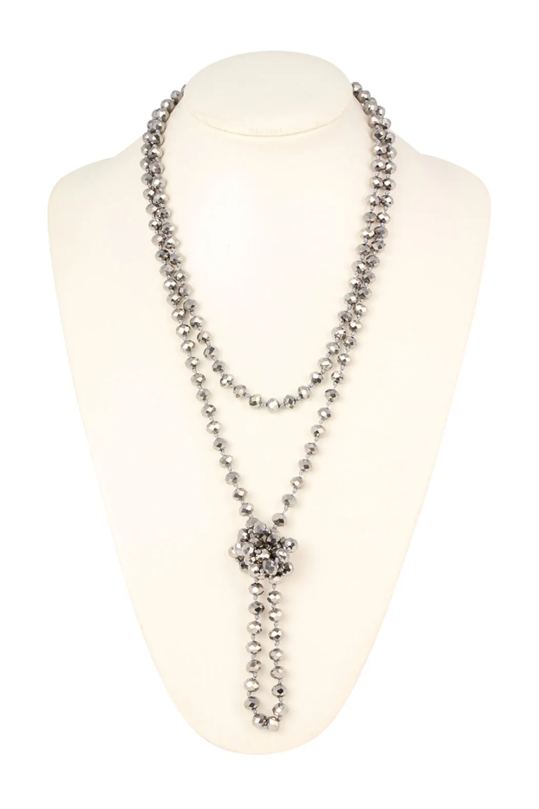 60" LONG KNOTTED GLASS BEADS NECKLACE