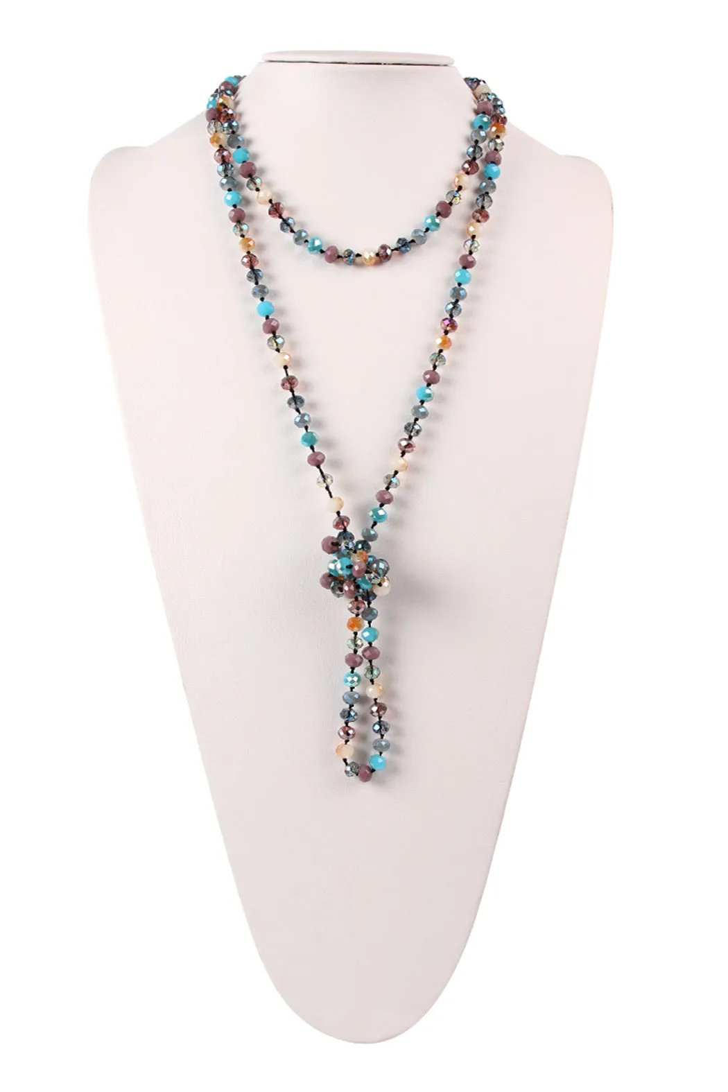 60" LONG KNOTTED GLASS BEADS NECKLACE