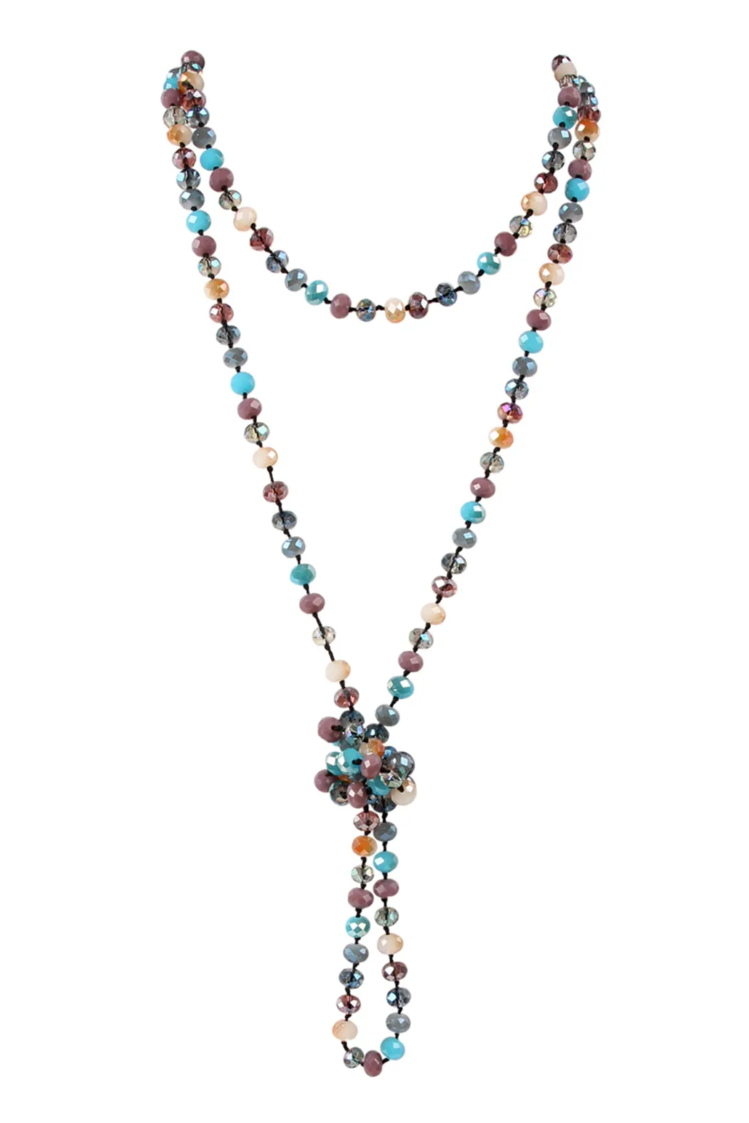 60" LONG KNOTTED GLASS BEADS NECKLACE