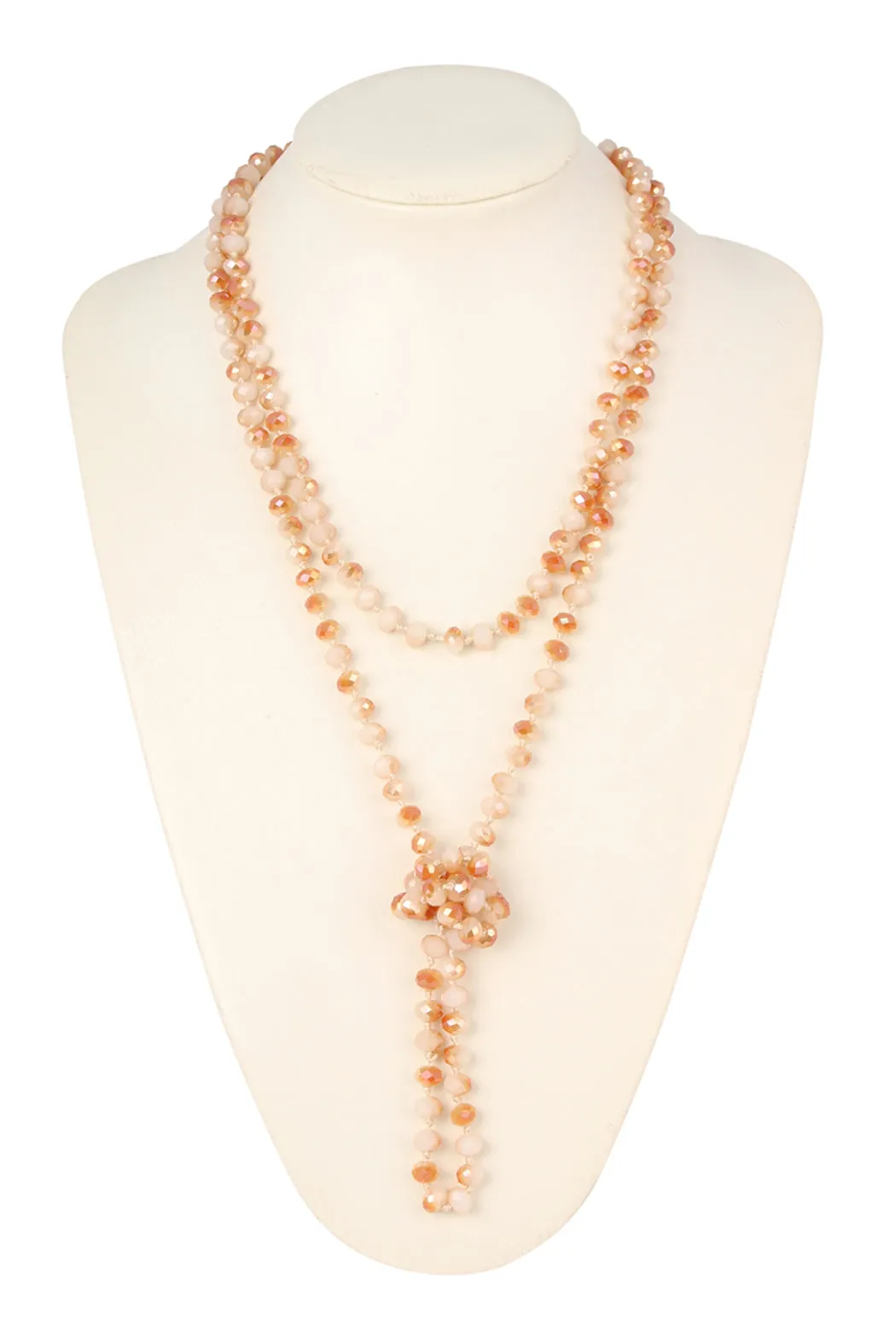 60" LONG KNOTTED GLASS BEADS NECKLACE