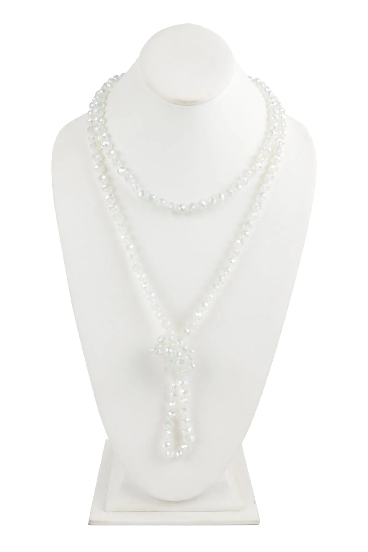 60" LONG KNOTTED GLASS BEADS NECKLACE