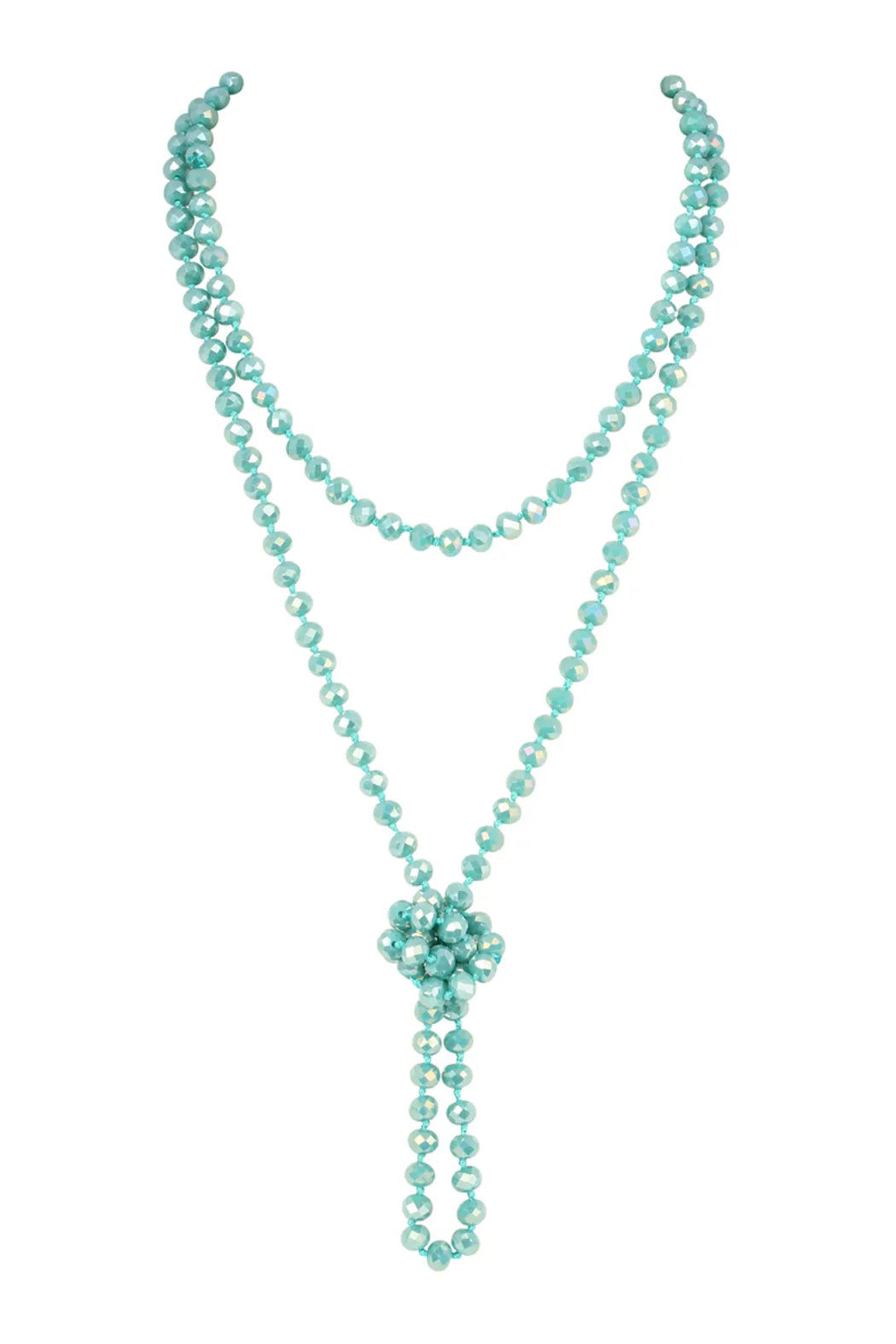 60" LONG KNOTTED GLASS BEADS NECKLACE