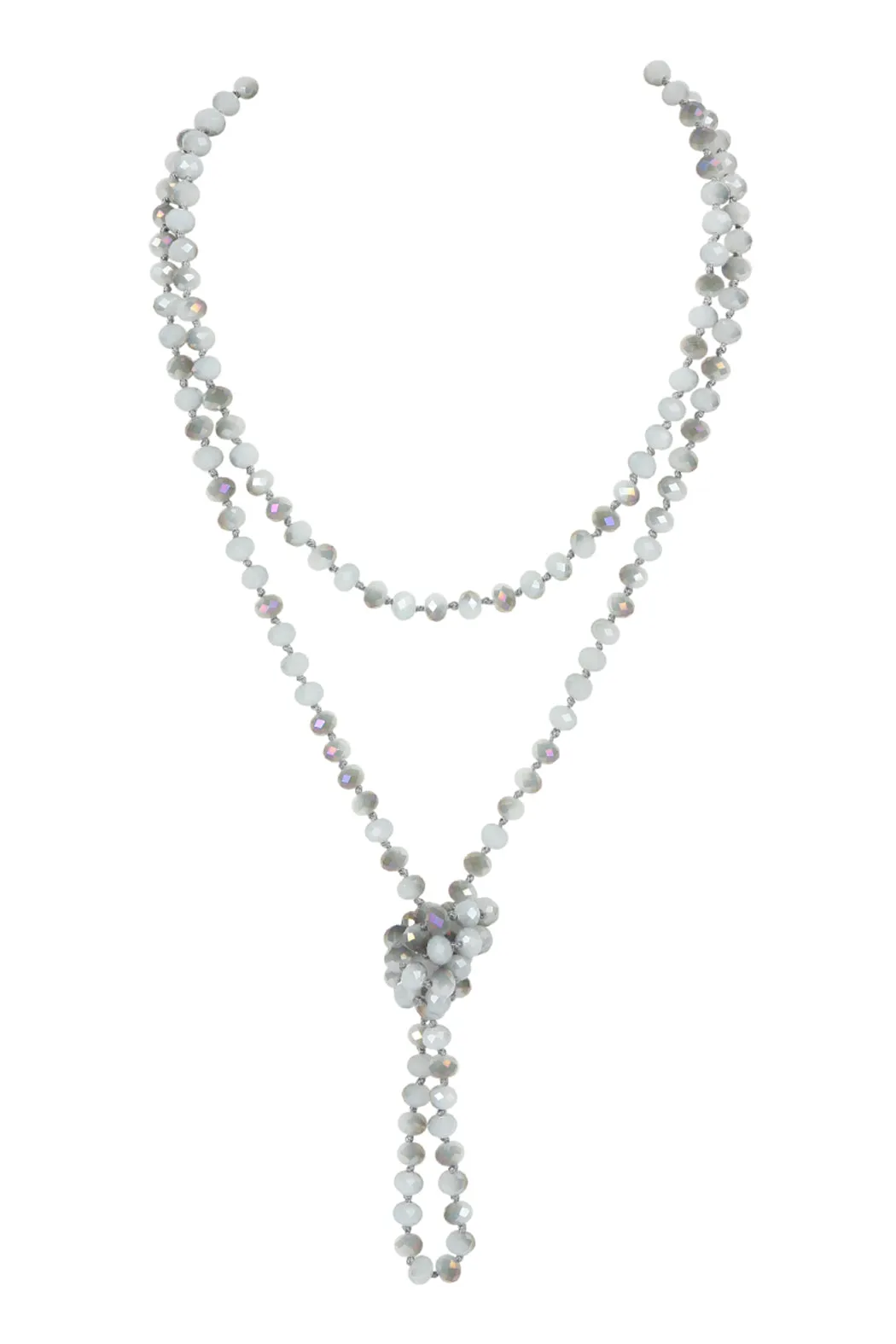 60" LONG KNOTTED GLASS BEADS NECKLACE