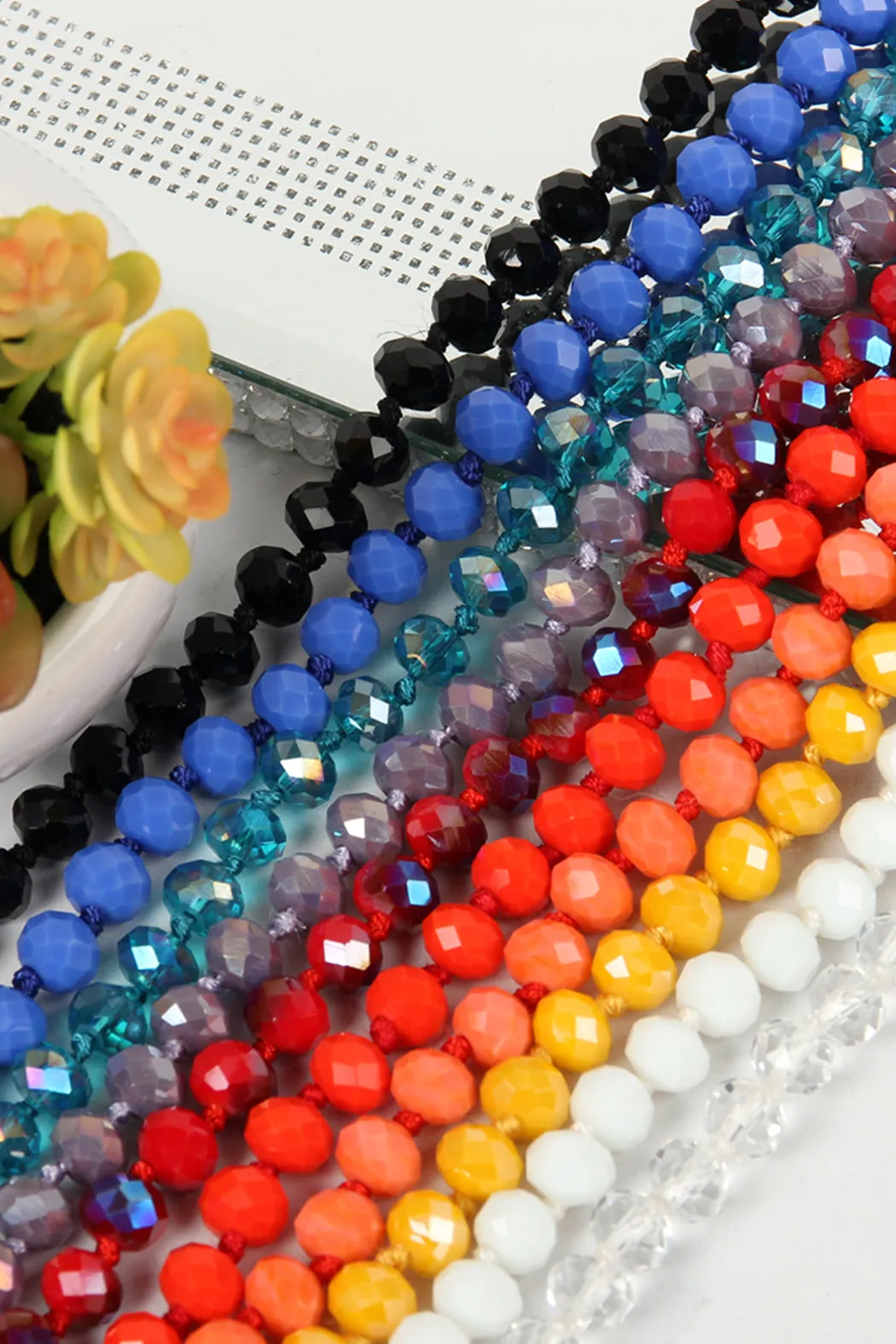 60" LONG KNOTTED GLASS BEADS NECKLACE