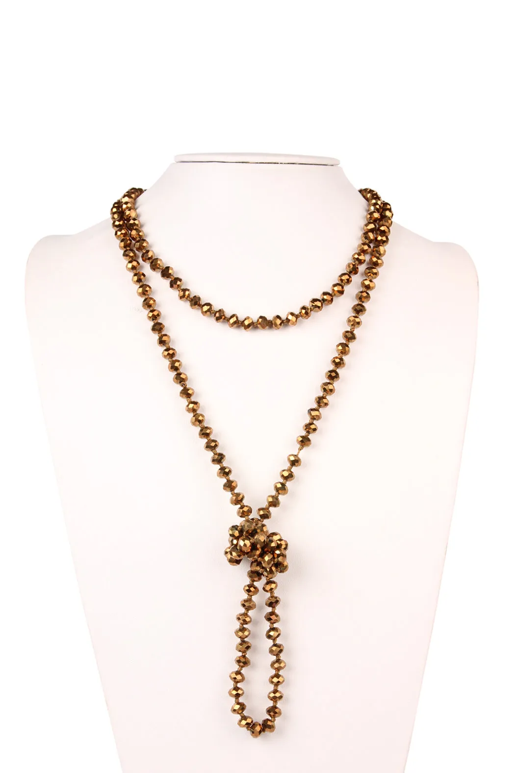 60" LONG KNOTTED GLASS BEADS NECKLACE