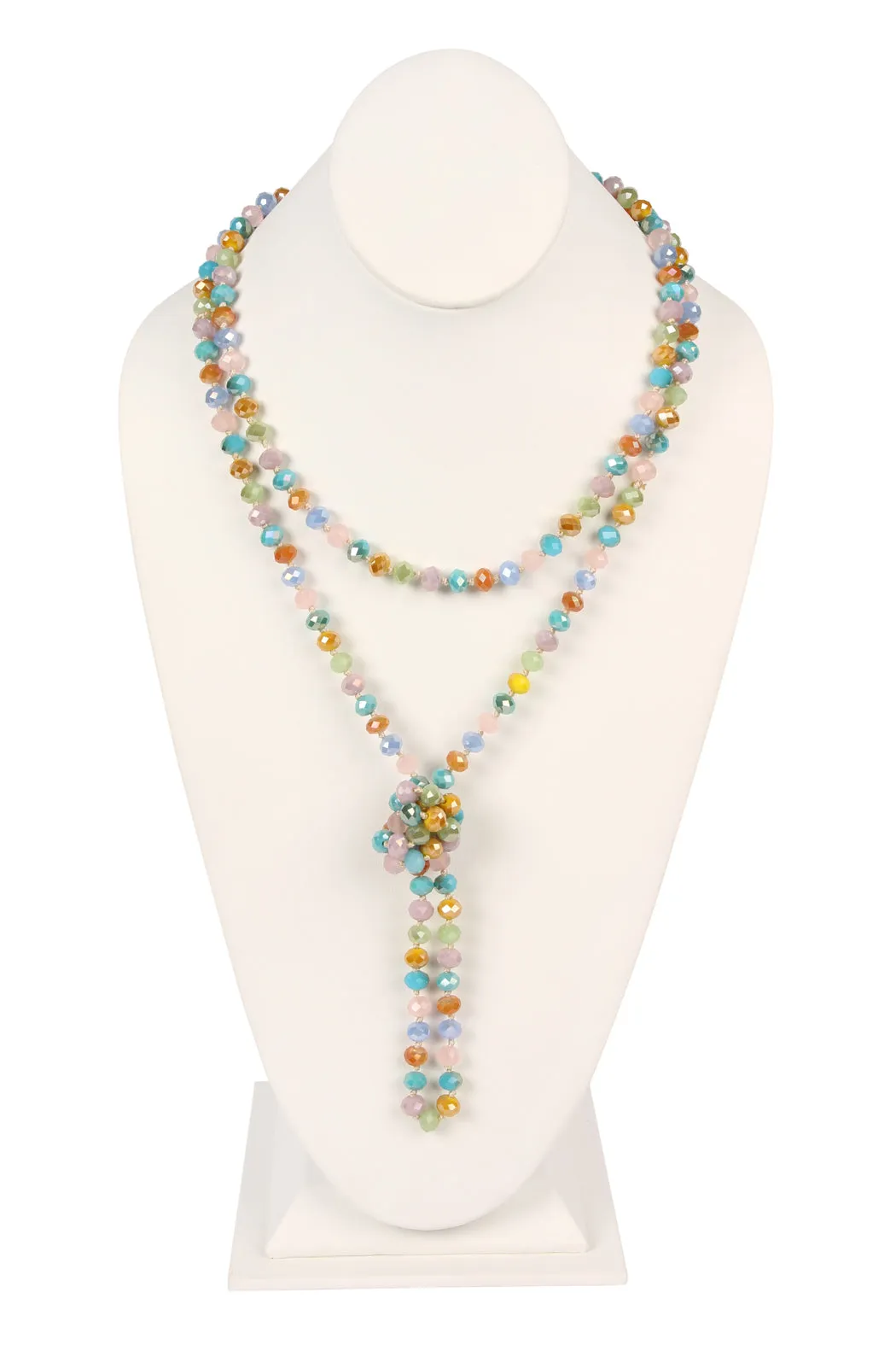 60" LONG KNOTTED GLASS BEADS NECKLACE