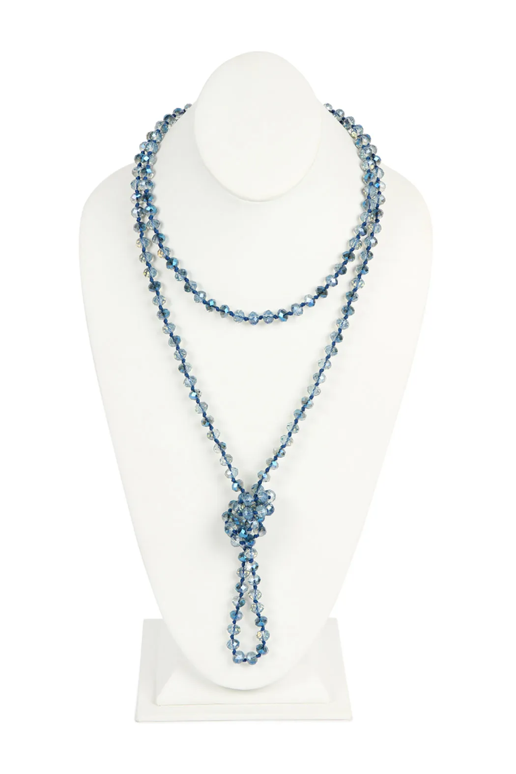 60" LONG KNOTTED GLASS BEADS NECKLACE