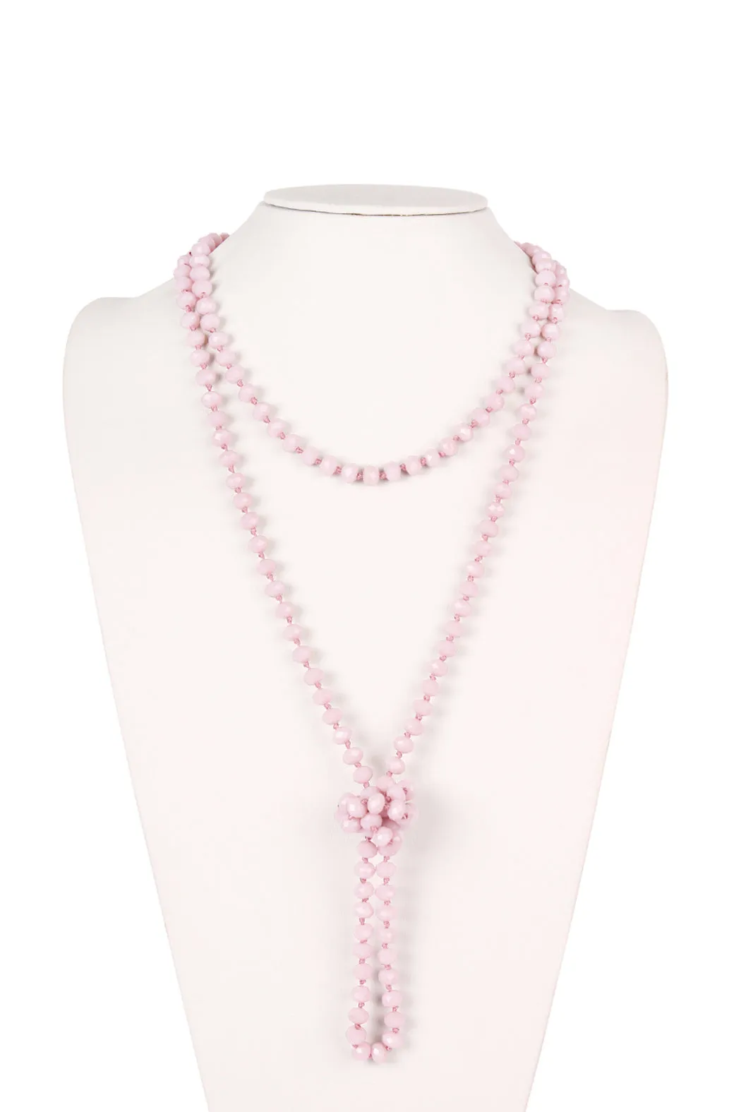 60" LONG KNOTTED GLASS BEADS NECKLACE