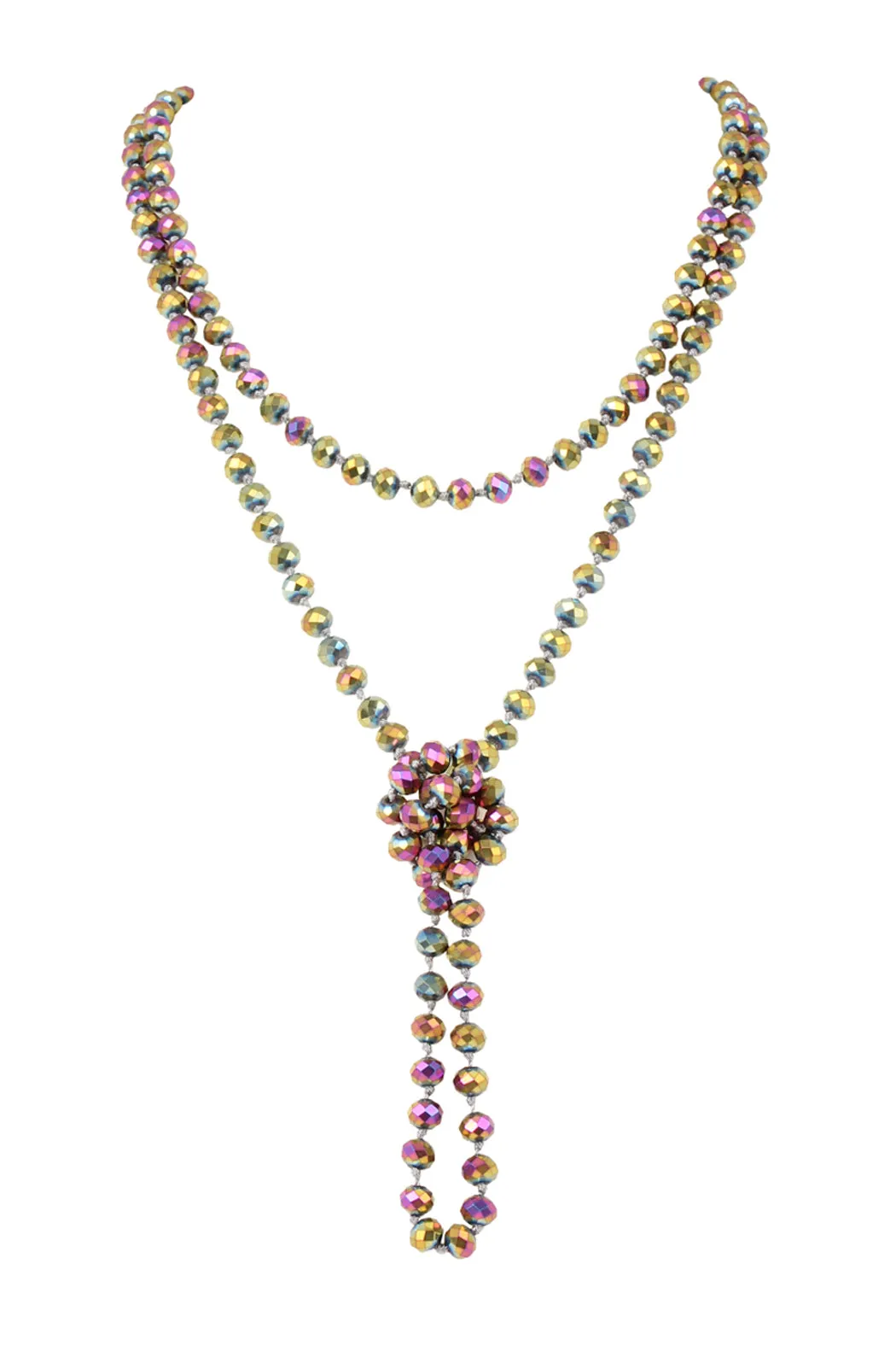 60" LONG KNOTTED GLASS BEADS NECKLACE