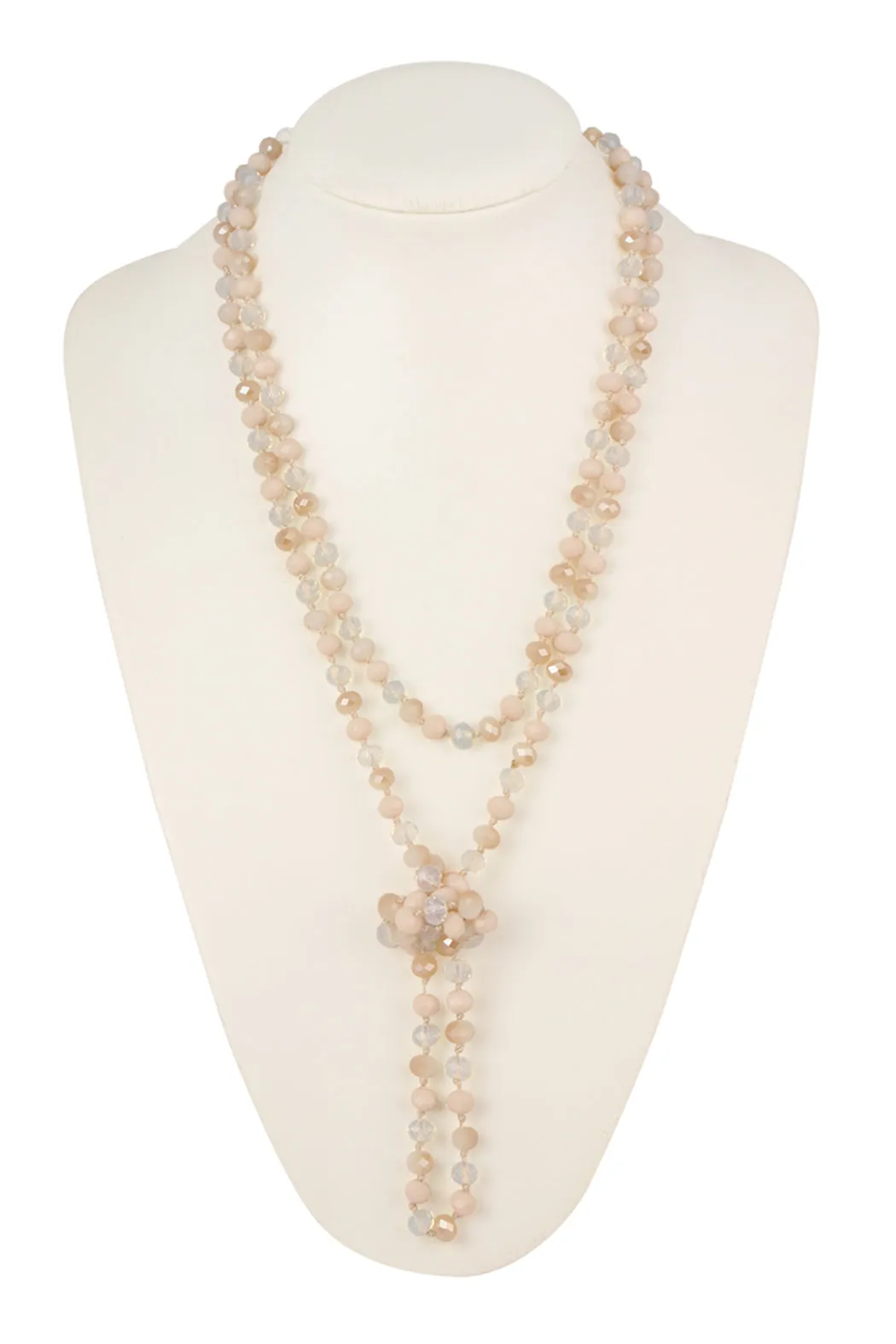 60" LONG KNOTTED GLASS BEADS NECKLACE