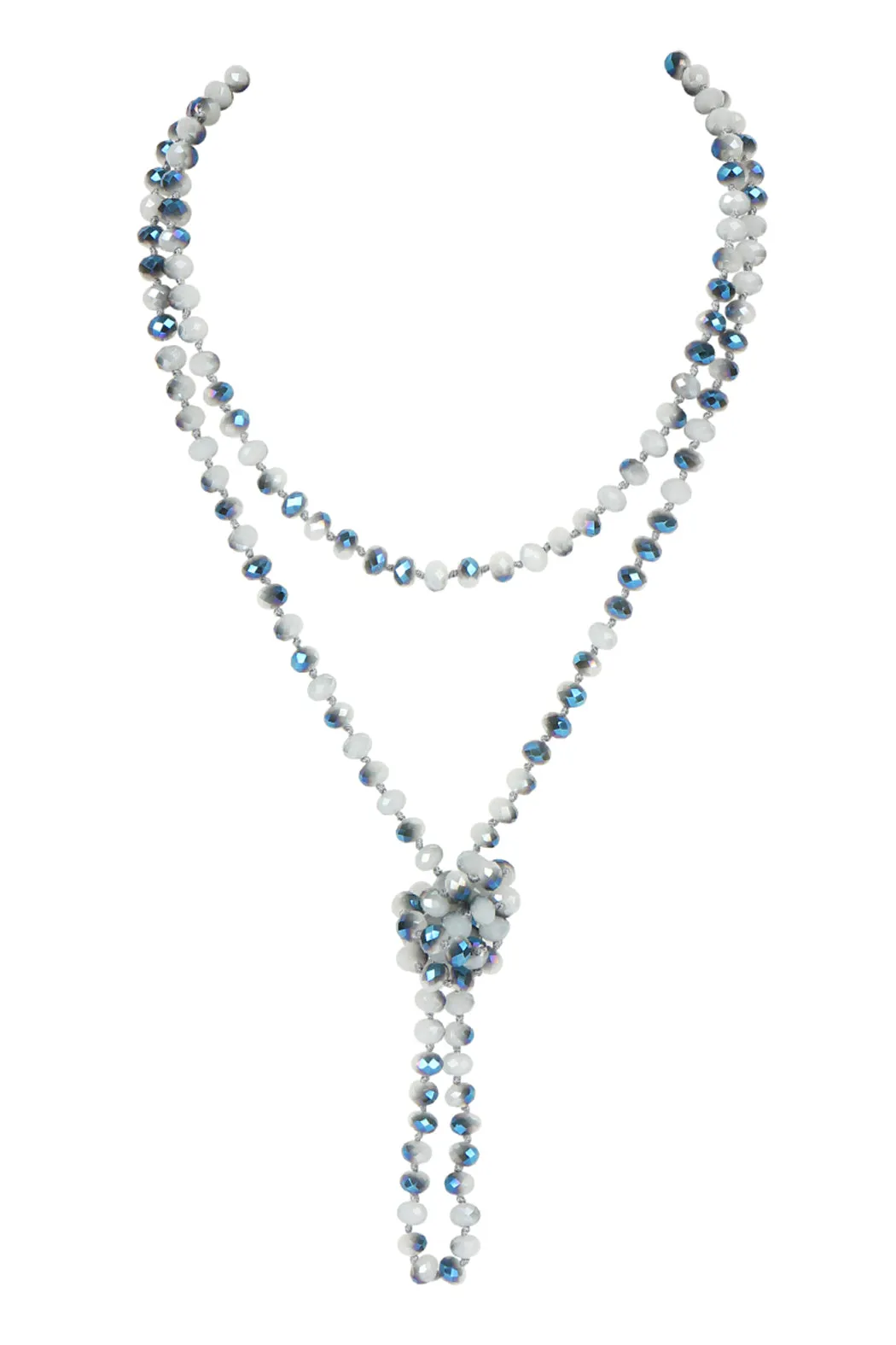 60" LONG KNOTTED GLASS BEADS NECKLACE