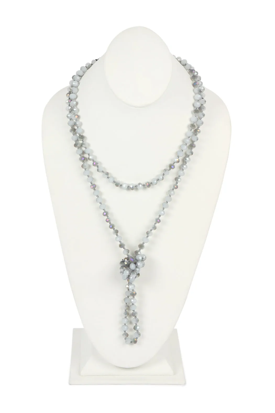 60" LONG KNOTTED GLASS BEADS NECKLACE