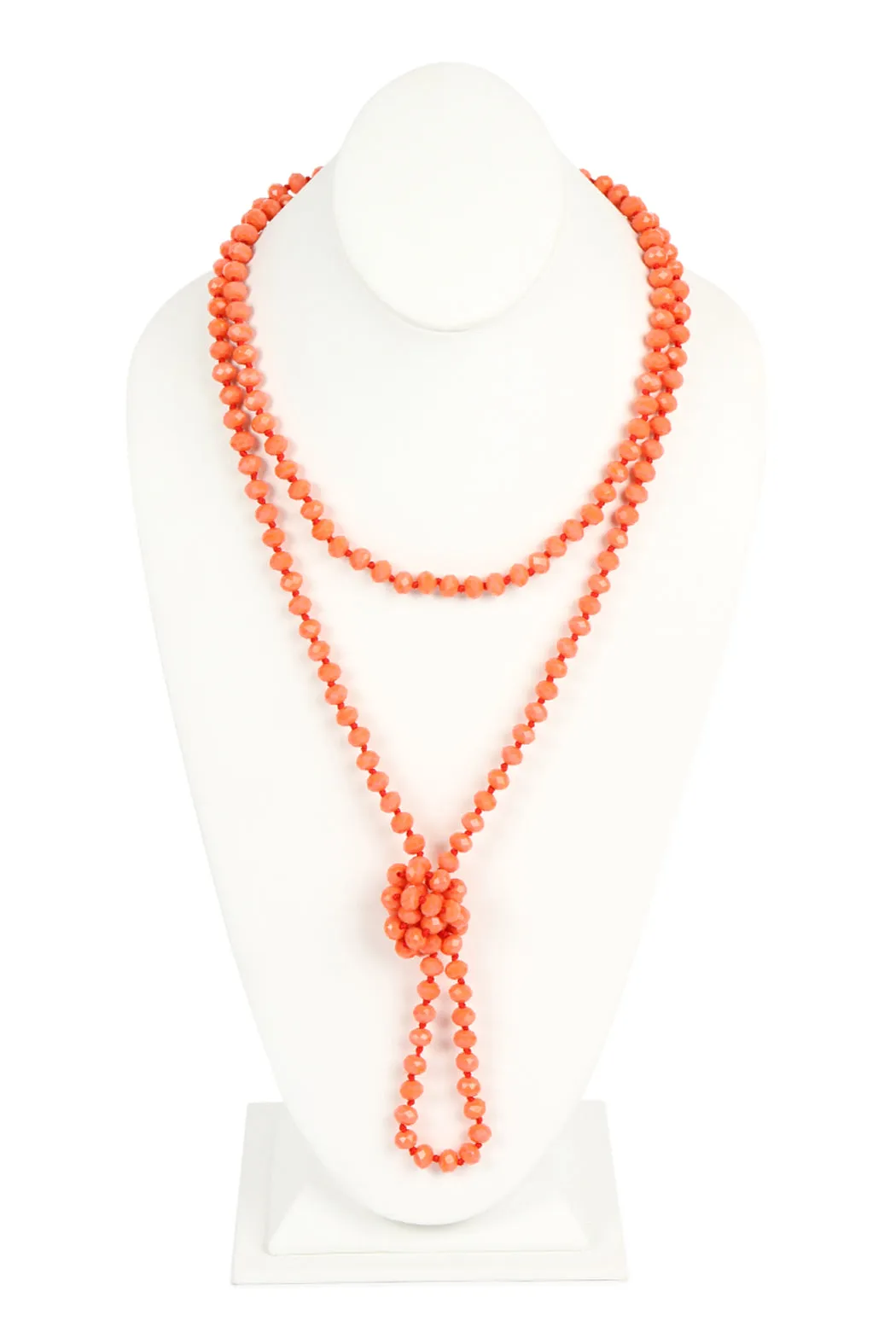 60" LONG KNOTTED GLASS BEADS NECKLACE
