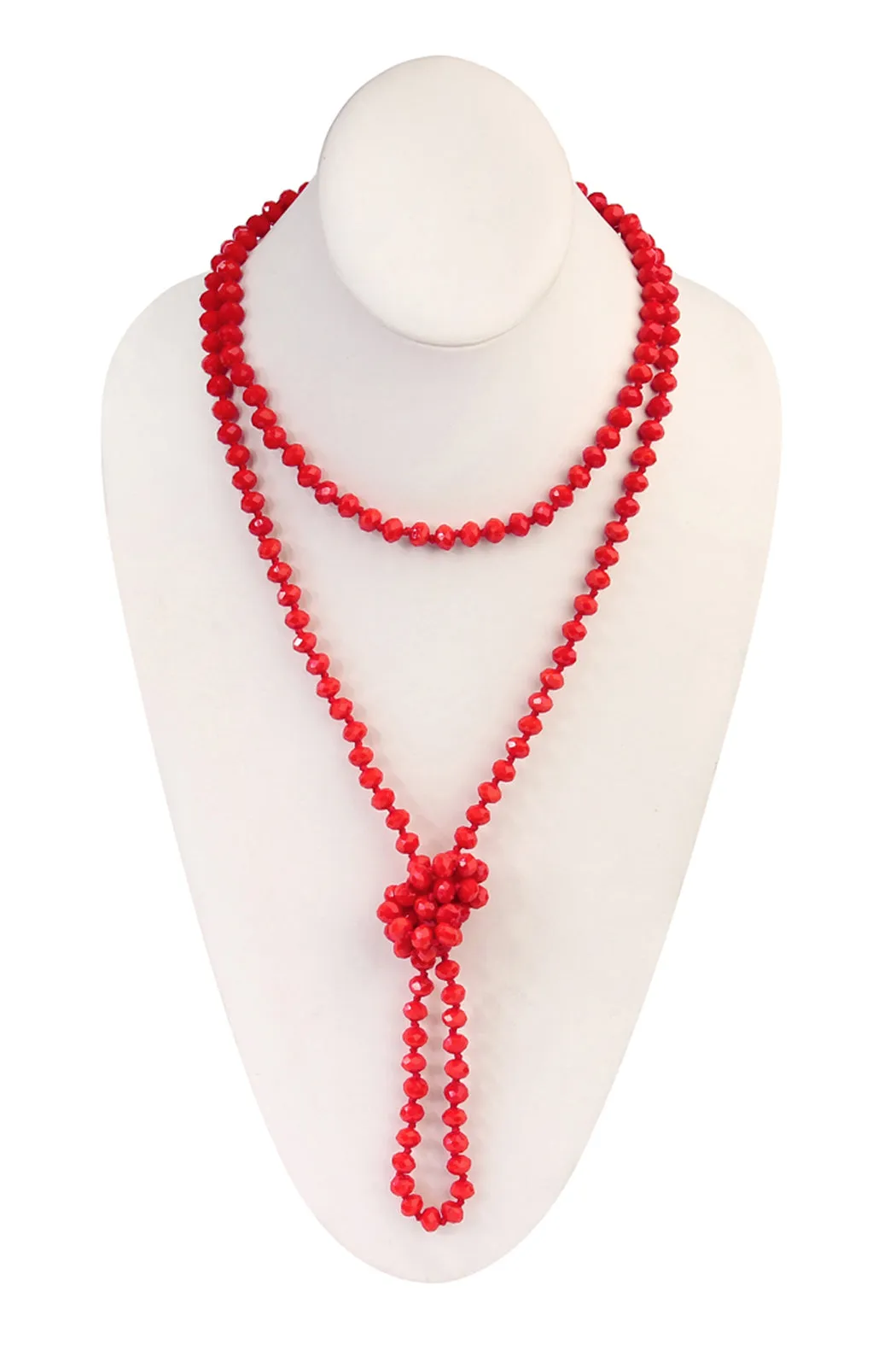 60" LONG KNOTTED GLASS BEADS NECKLACE
