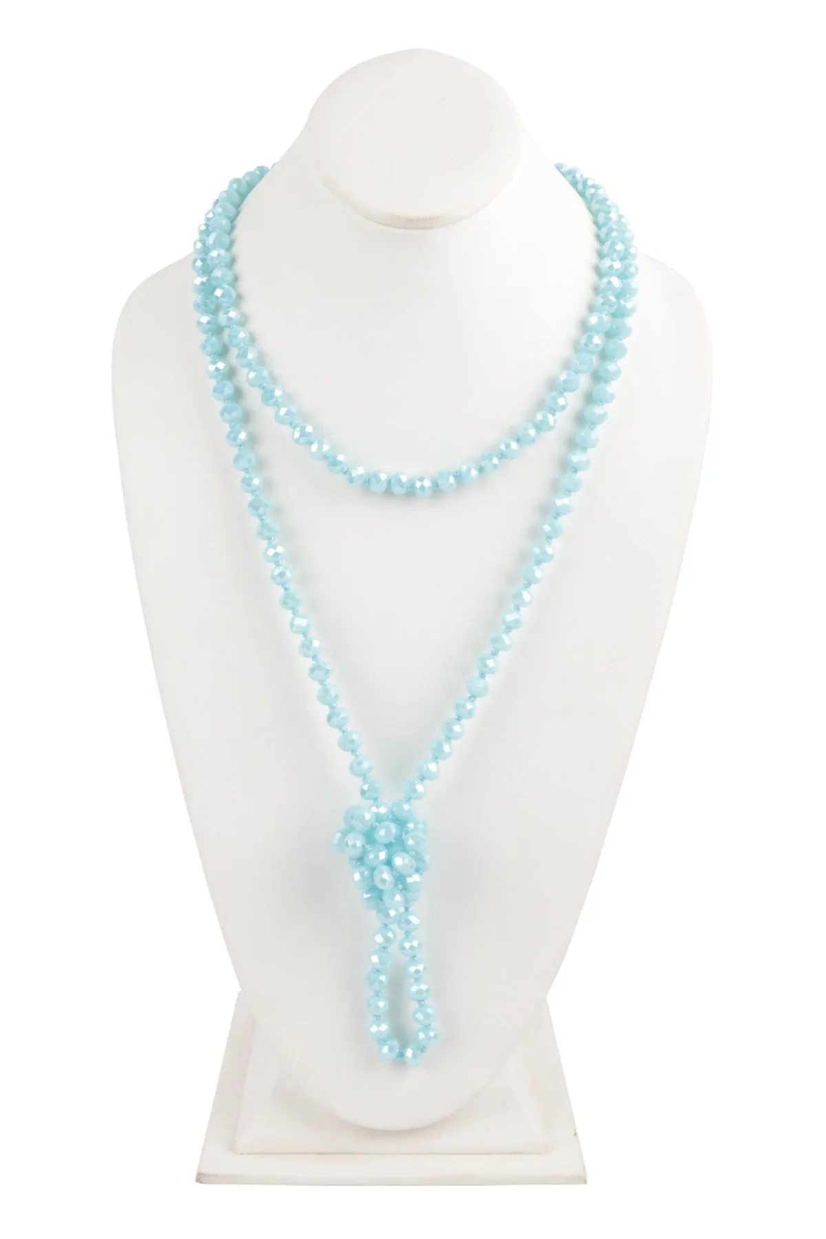 60" LONG KNOTTED GLASS BEADS NECKLACE