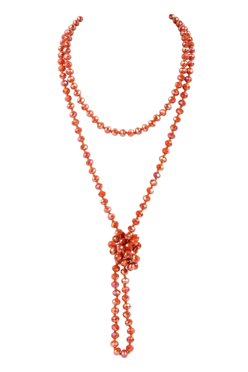 60" LONG KNOTTED GLASS BEADS NECKLACE