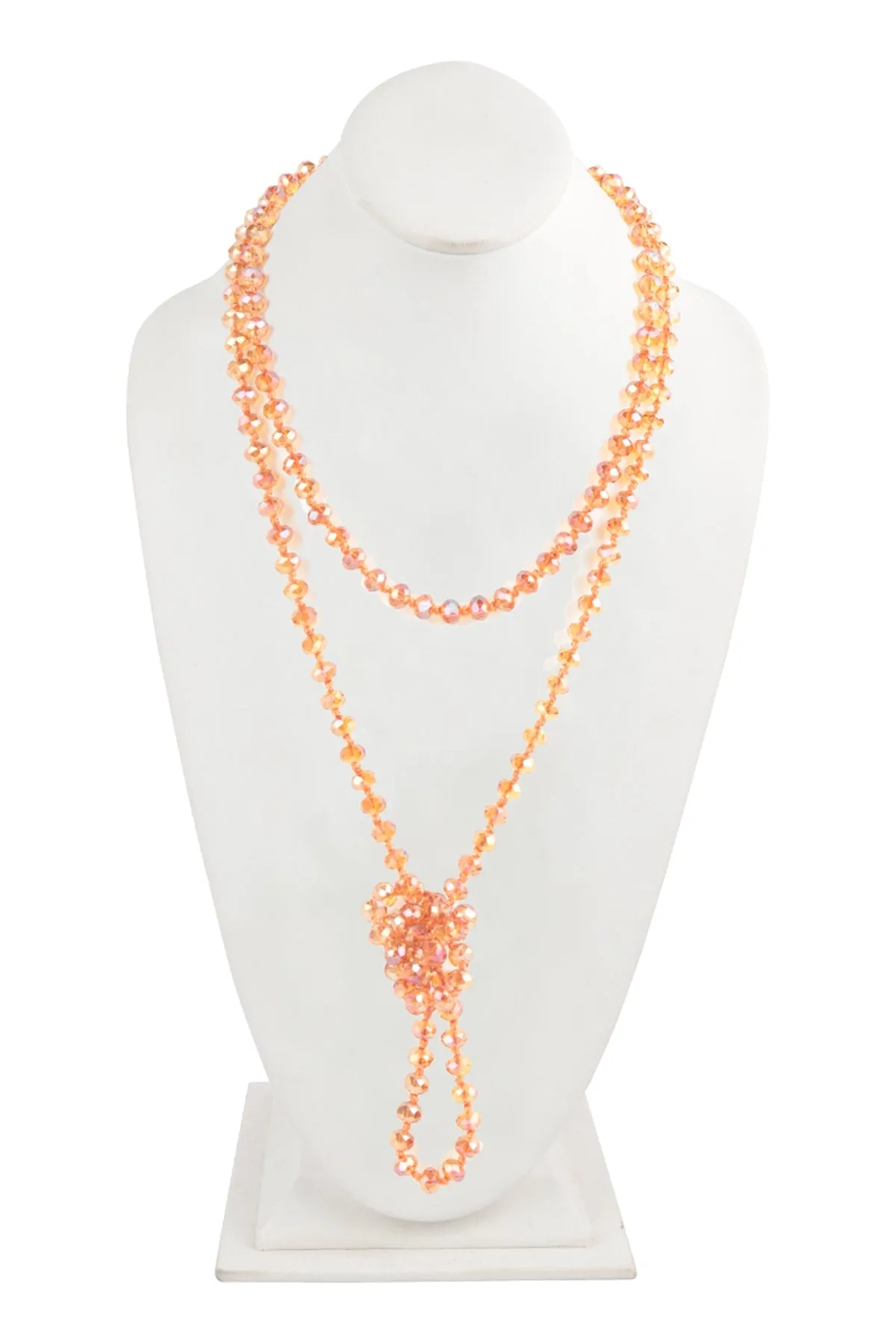 60" LONG KNOTTED GLASS BEADS NECKLACE