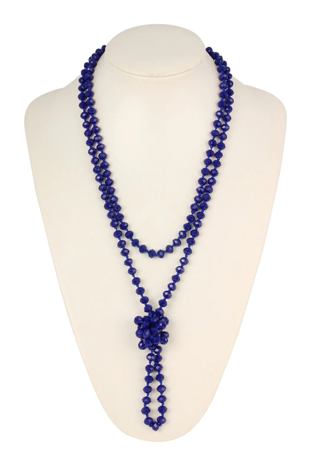 60" LONG KNOTTED GLASS BEADS NECKLACE