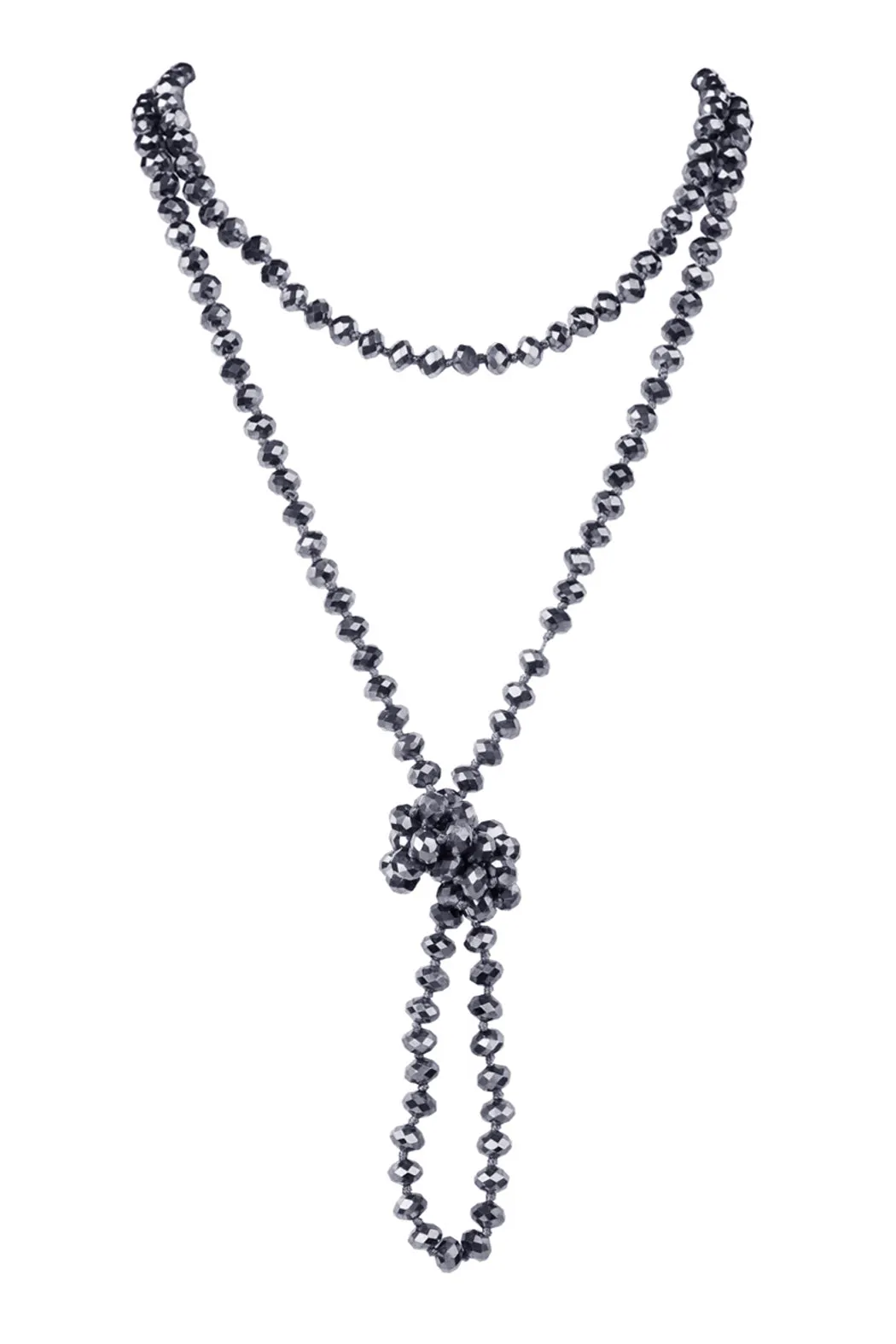 60" LONG KNOTTED GLASS BEADS NECKLACE