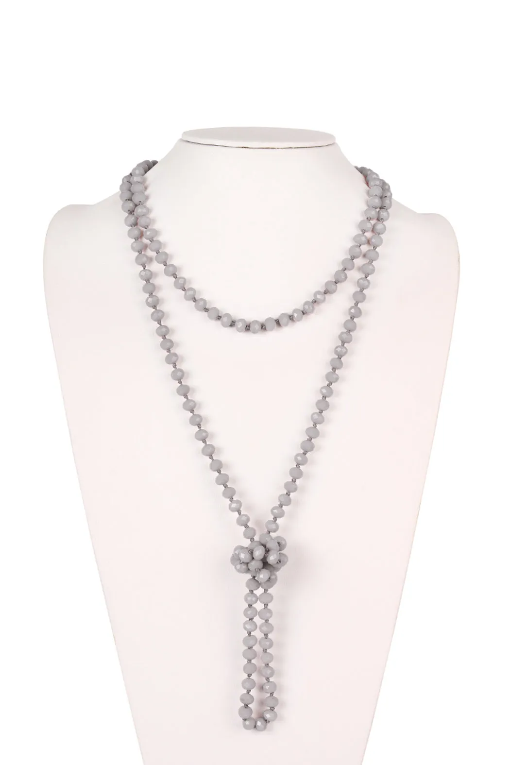 60" LONG KNOTTED GLASS BEADS NECKLACE