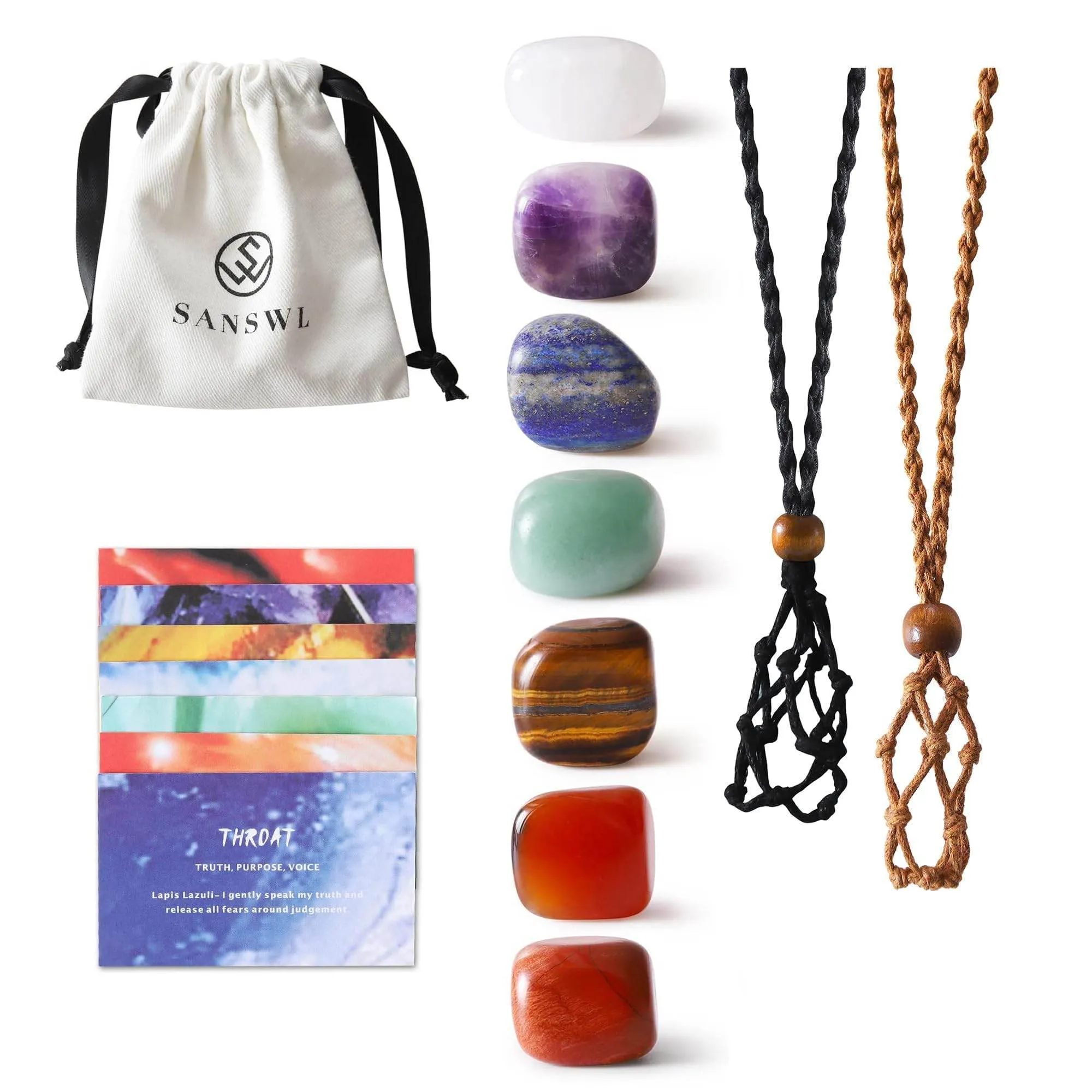 7 Chakra Healing Crystal Necklace Set - Boho Handmade Cord Cage and Hippie Energy Pendant Holder Real Crystal and Healing Stone Jewelry Spiritual Gift for Women Teen Christmas Gifts