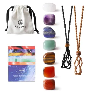 7 Chakra Healing Crystal Necklace Set - Boho Handmade Cord Cage and Hippie Energy Pendant Holder Real Crystal and Healing Stone Jewelry Spiritual Gift for Women Teen Christmas Gifts