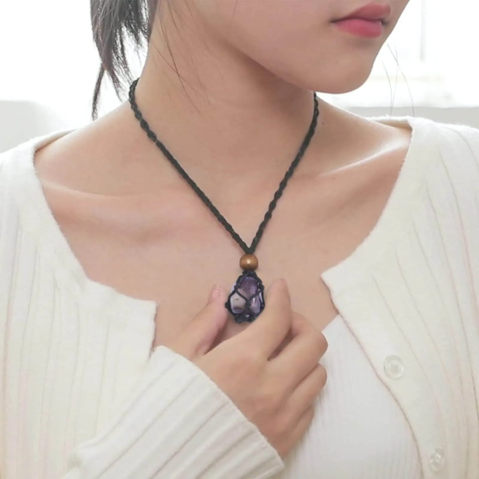 7 Chakra Healing Crystal Necklace Set - Boho Handmade Cord Cage and Hippie Energy Pendant Holder Real Crystal and Healing Stone Jewelry Spiritual Gift for Women Teen Christmas Gifts