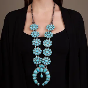 72441-Squash Blossom Necklace - Turquoise Silver
