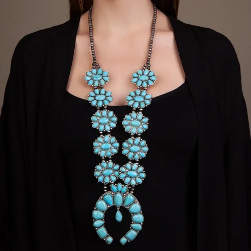 72441-Squash Blossom Necklace - Turquoise Silver
