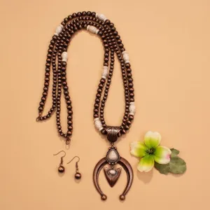72730 - Squash Blossom Horseshoe Beaded Necklace - Ivory Copper