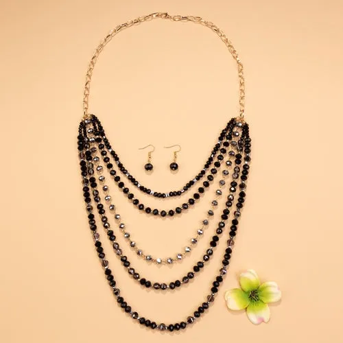72781 - Crystal Beaded Necklace - Black